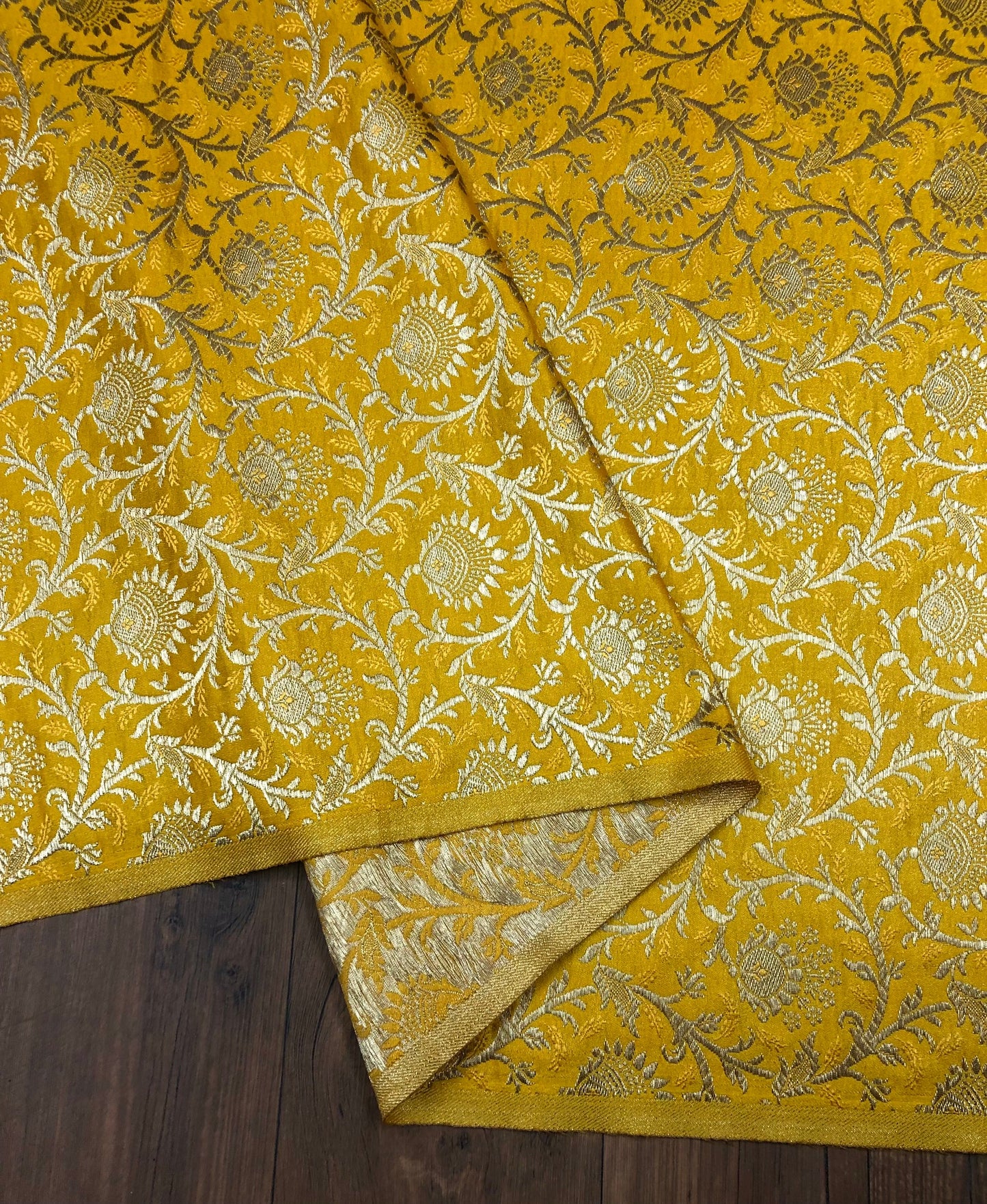 Indian Brocade Fabric Yellow & Gold Jacquard fabric Home décor fabric Wedding fabric Dress fabric Fabric by the yard/meter - NFAF331