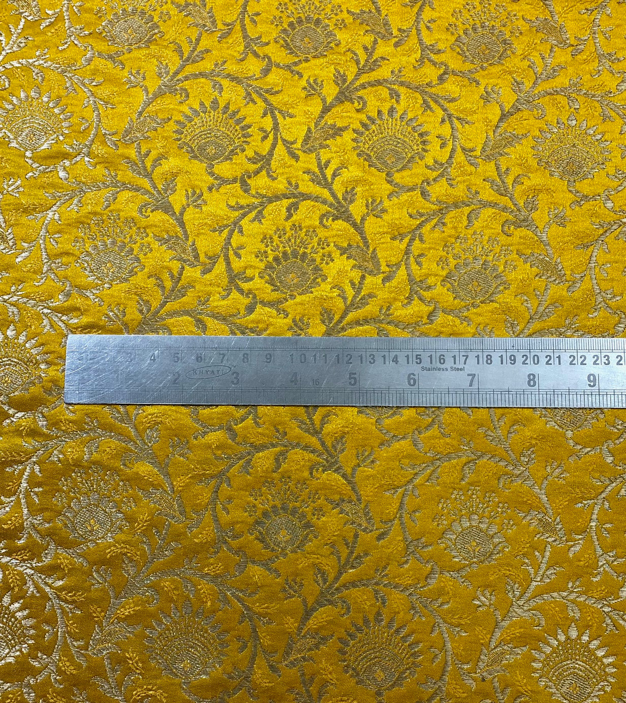Indian Brocade Fabric Yellow & Gold Jacquard fabric Home décor fabric Wedding fabric Dress fabric Fabric by the yard/meter - NFAF331
