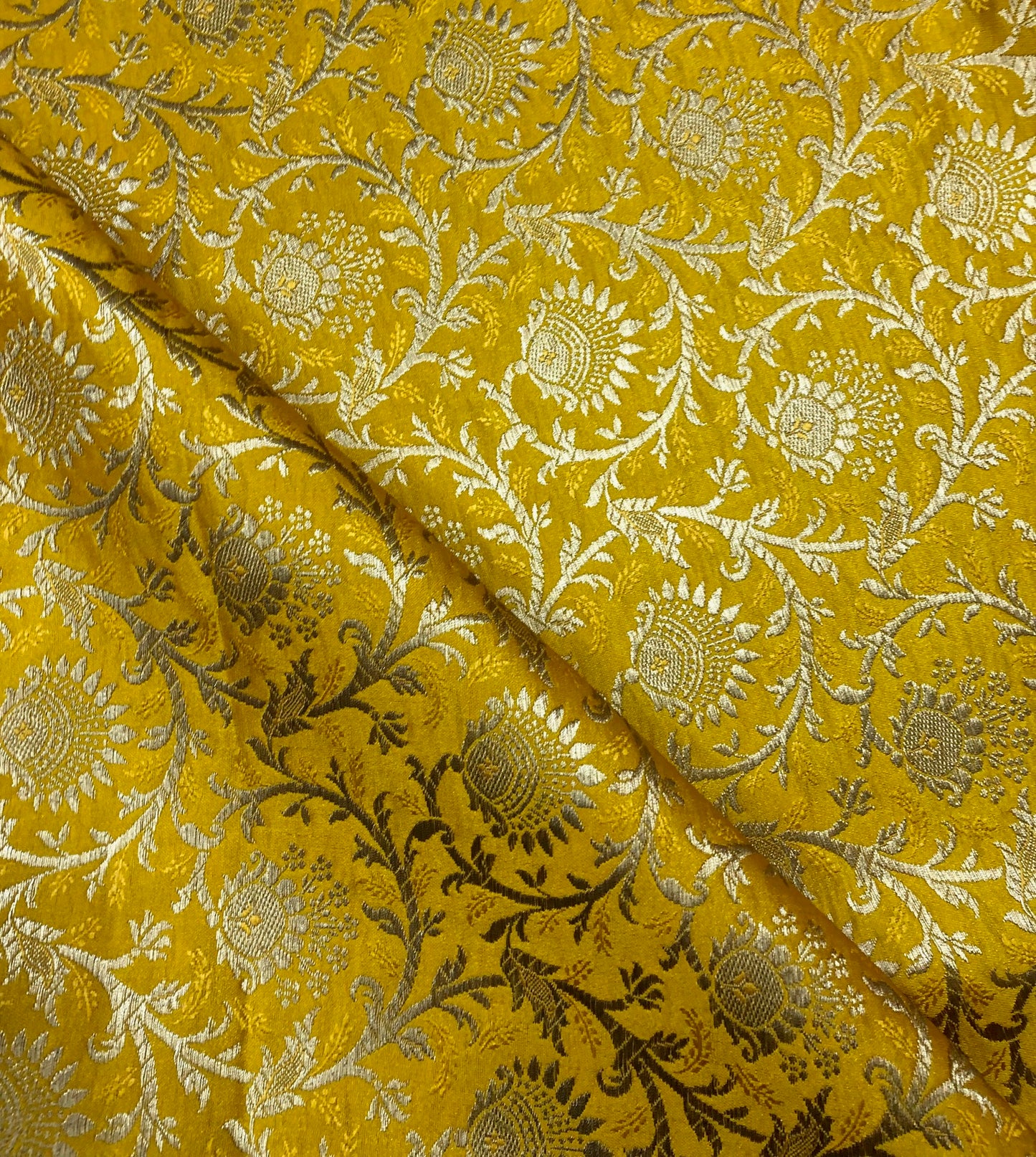 Indian Brocade Fabric Yellow & Gold Jacquard fabric Home décor fabric Wedding fabric Dress fabric Fabric by the yard/meter - NFAF331