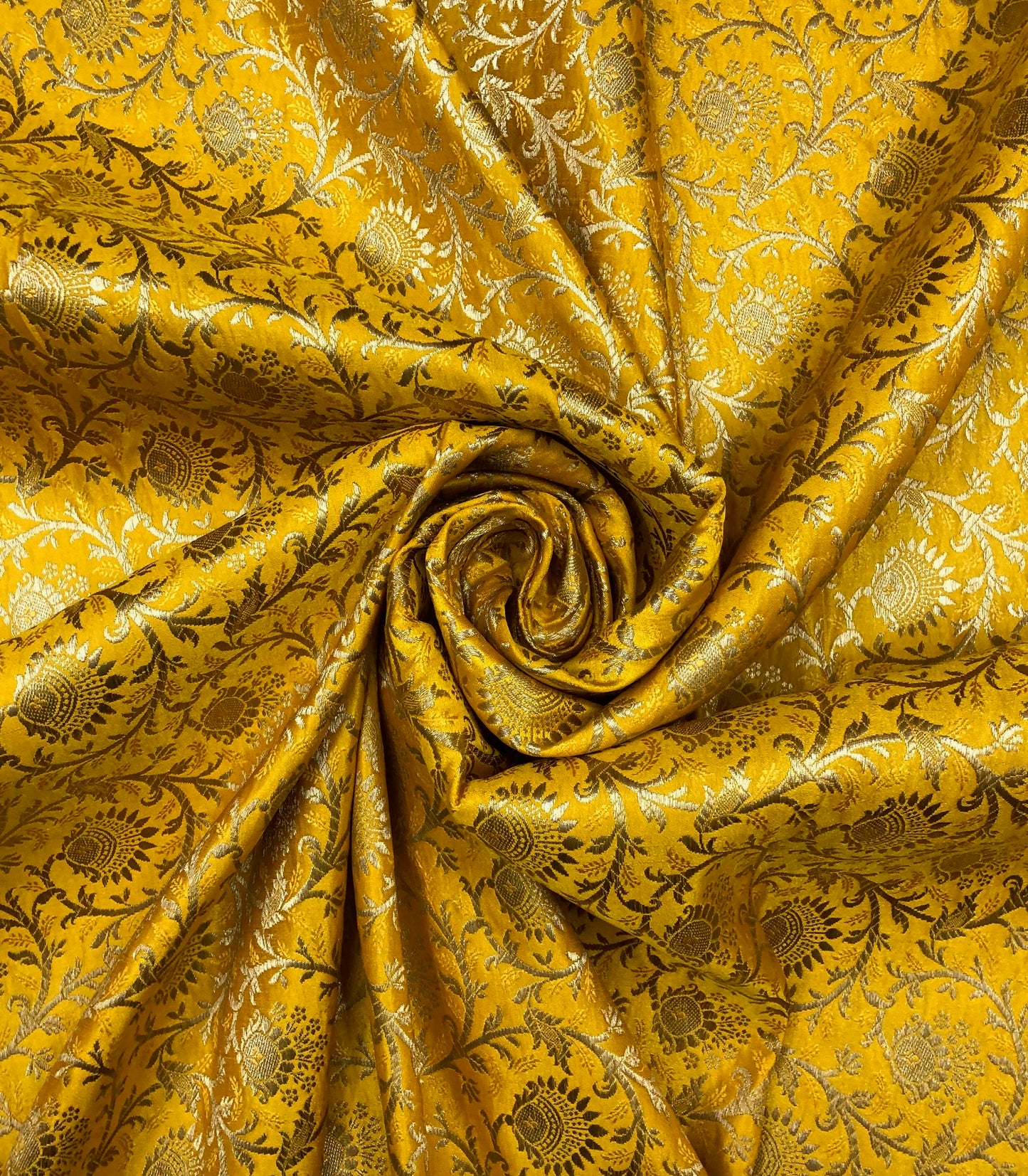 Indian Brocade Fabric Yellow & Gold Jacquard fabric Home décor fabric Wedding fabric Dress fabric Fabric by the yard/meter - NFAF331