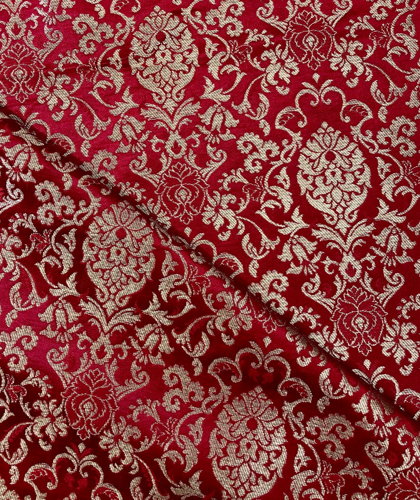 Red Gold Brocade fabric by the yard Jacquard damask fabric Wedding Bridal Dress Fabric Upholstery Silk Brocade Fabric by the yard- NFAF359