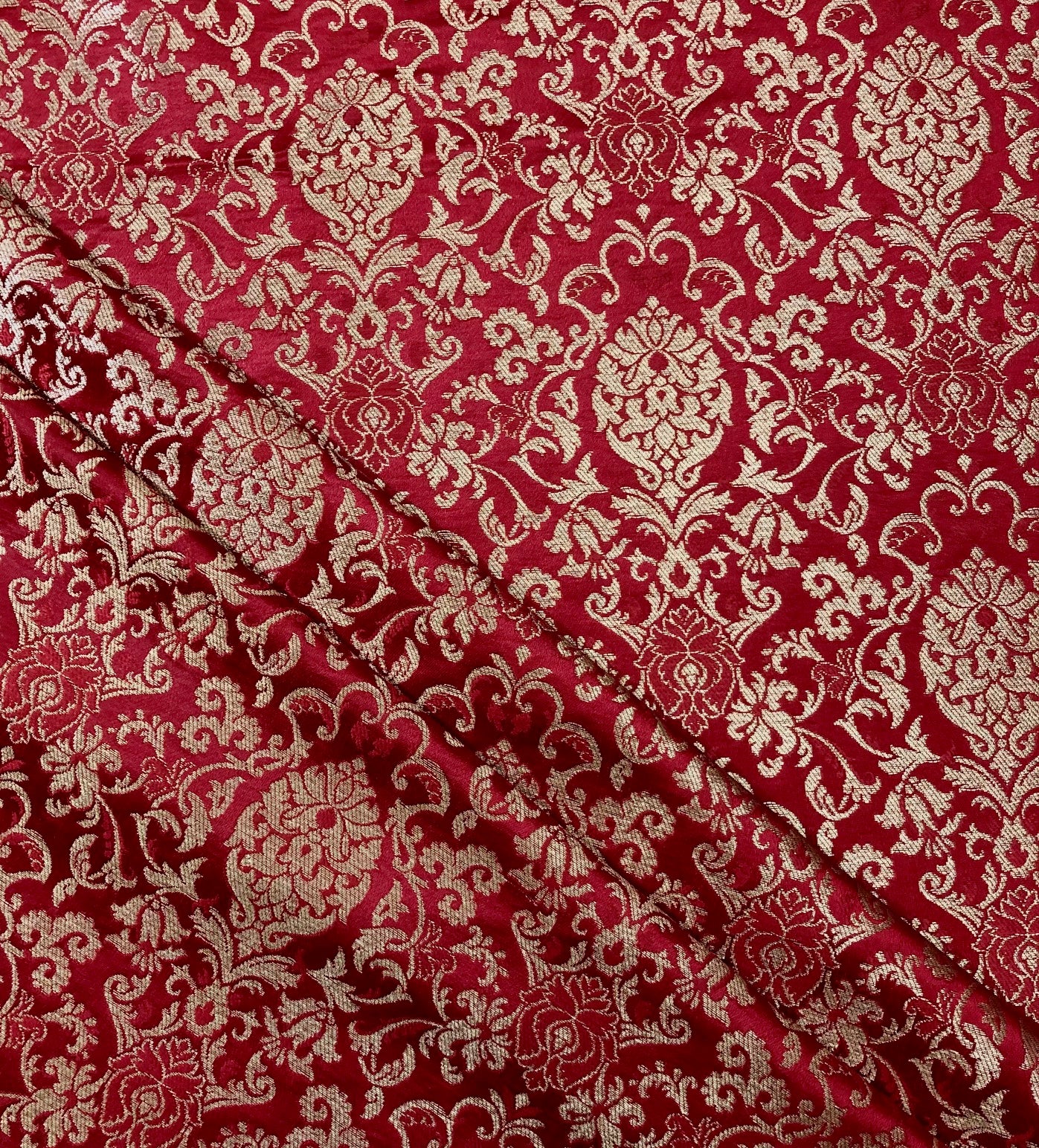 Red Gold Brocade fabric by the yard Jacquard damask fabric Wedding Bridal Dress Fabric Upholstery Silk Brocade Fabric by the yard- NFAF359