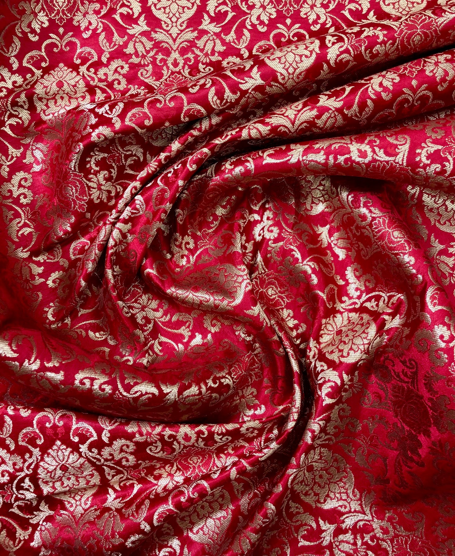 Red Gold Brocade fabric by the yard Jacquard damask fabric Wedding Bridal Dress Fabric Upholstery Silk Brocade Fabric by the yard- NFAF359
