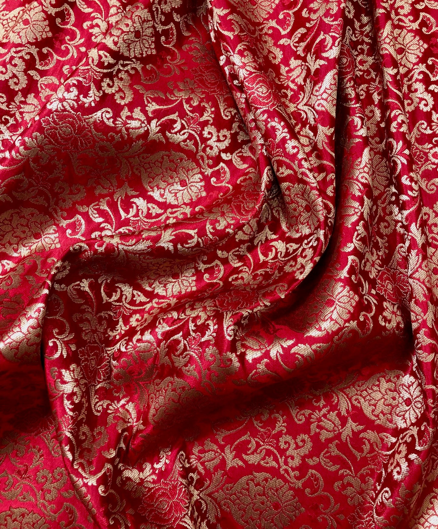 Red Gold Brocade fabric by the yard Jacquard damask fabric Wedding Bridal Dress Fabric Upholstery Silk Brocade Fabric by the yard- NFAF359