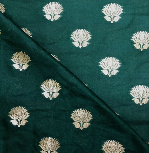 Brocade fabric Jacquard Damask Fabric Green Gold Wedding Dress fabric Saree Silk brocade Salwar Suit fabric Upholstery Fabric by the yard
