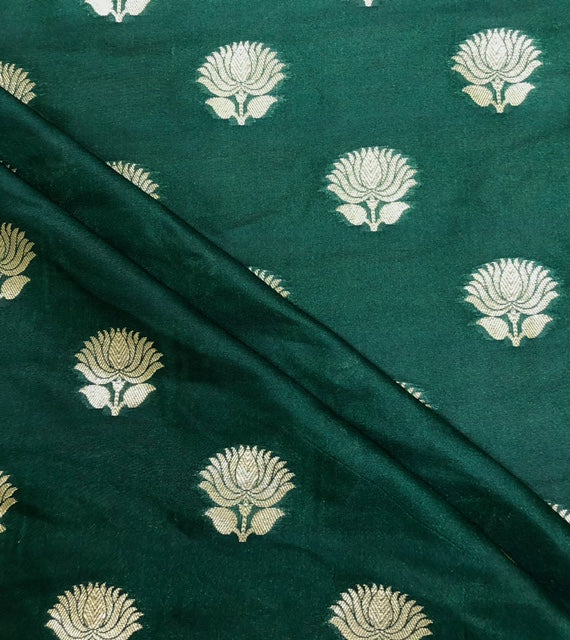 Brocade fabric Jacquard Damask Fabric Green Gold Wedding Dress fabric Saree Silk brocade Salwar Suit fabric Upholstery Fabric by the yard
