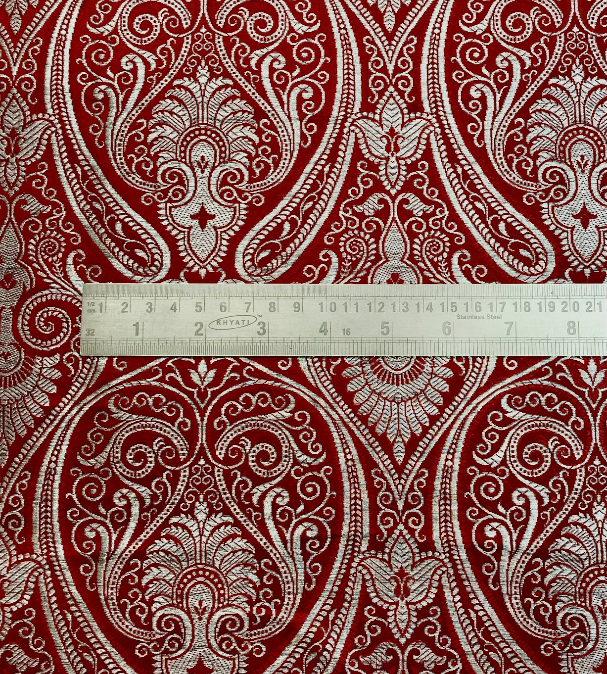 Banarasi brocade fabric Red Silver Paisley brocade Wedding Dress Rayon Silk Brocade Home décor fabric Lace brocade by the yard - NFAF399