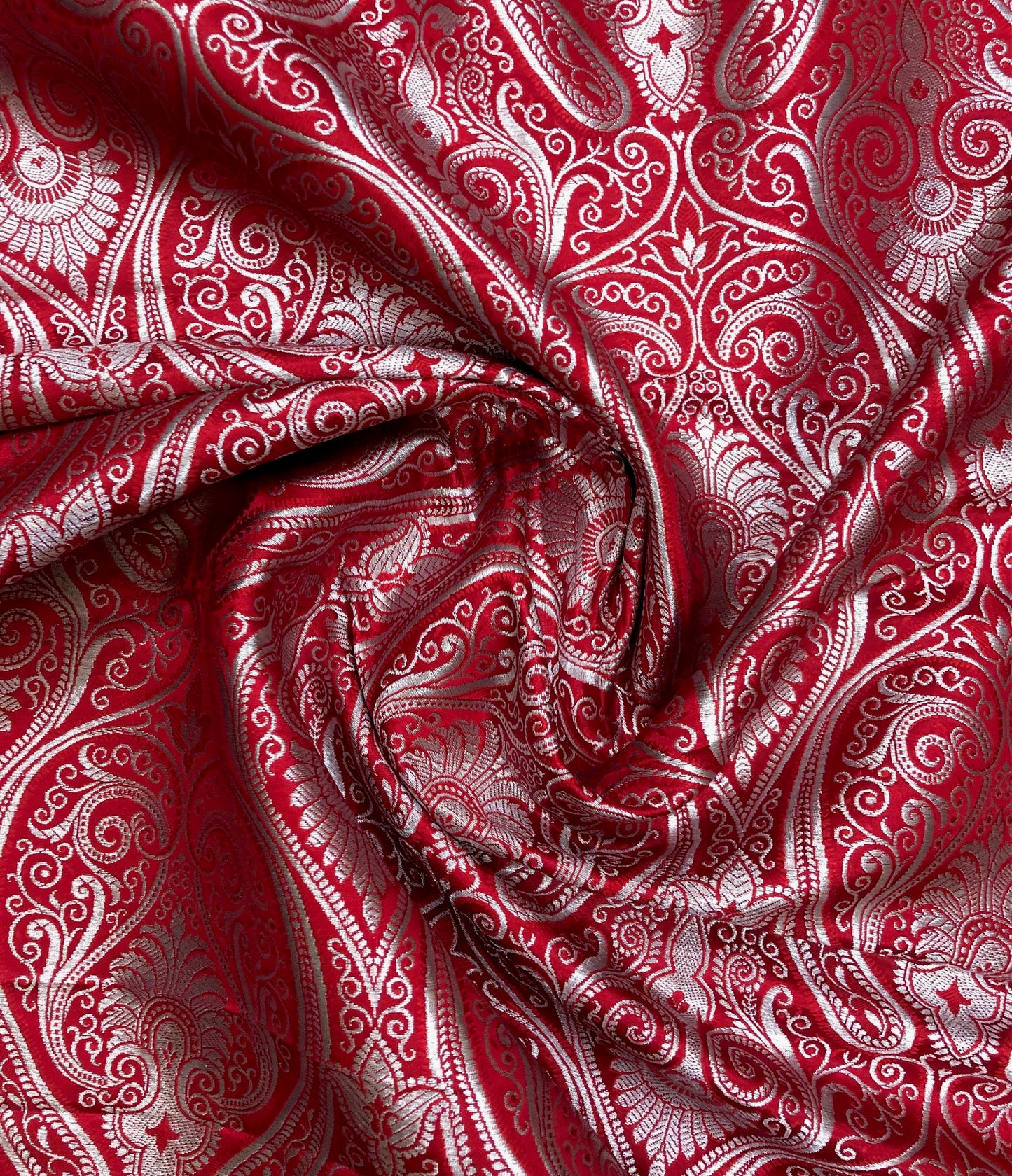 Banarasi brocade fabric Red Silver Paisley brocade Wedding Dress Rayon Silk Brocade Home décor fabric Lace brocade by the yard - NFAF399