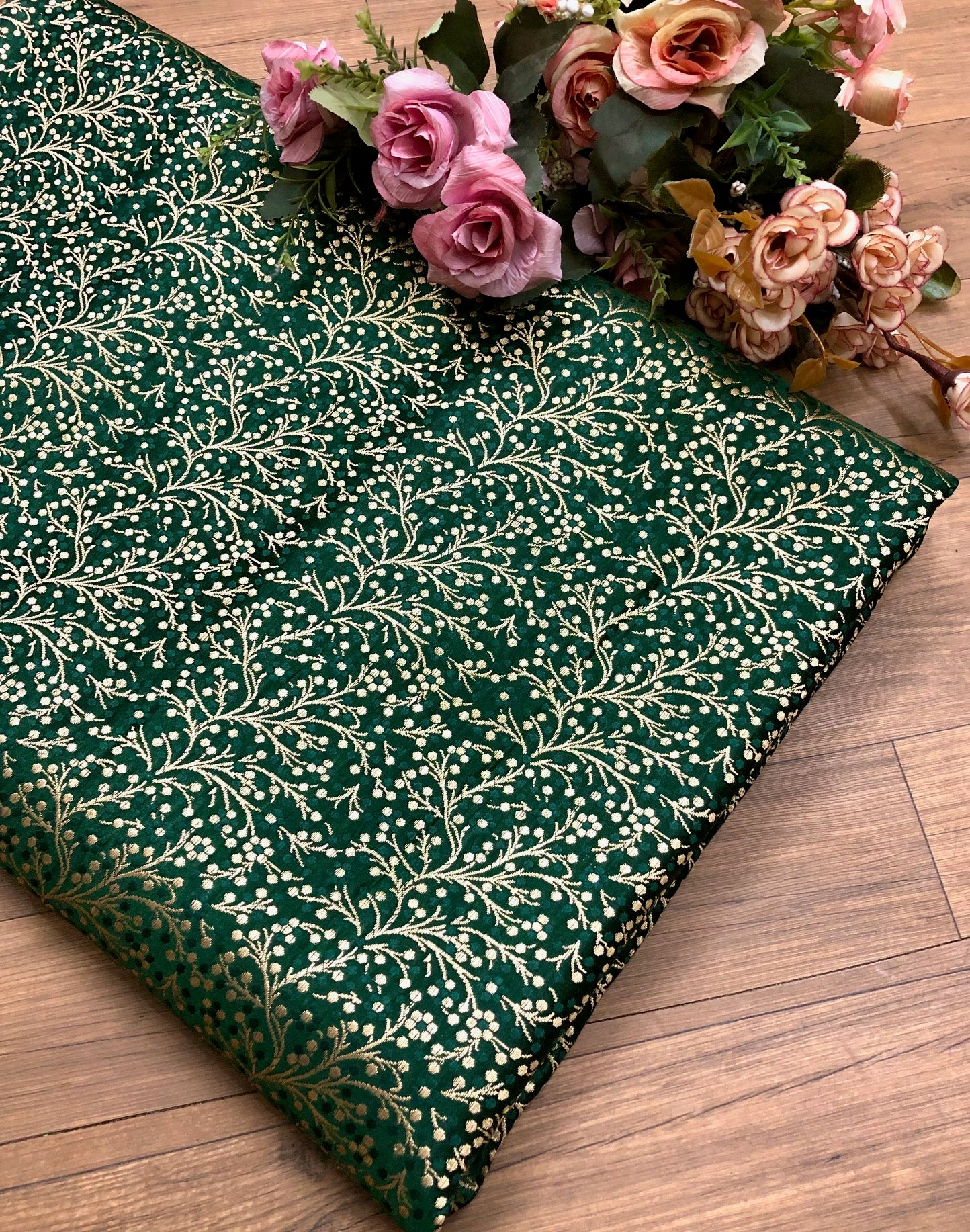 Jacquard Brocade Fabric Home Decor fabric Green Gold Christmas Fabric Wedding Indian Dress Brocade Upholstery fabric by the yard - NFAF444