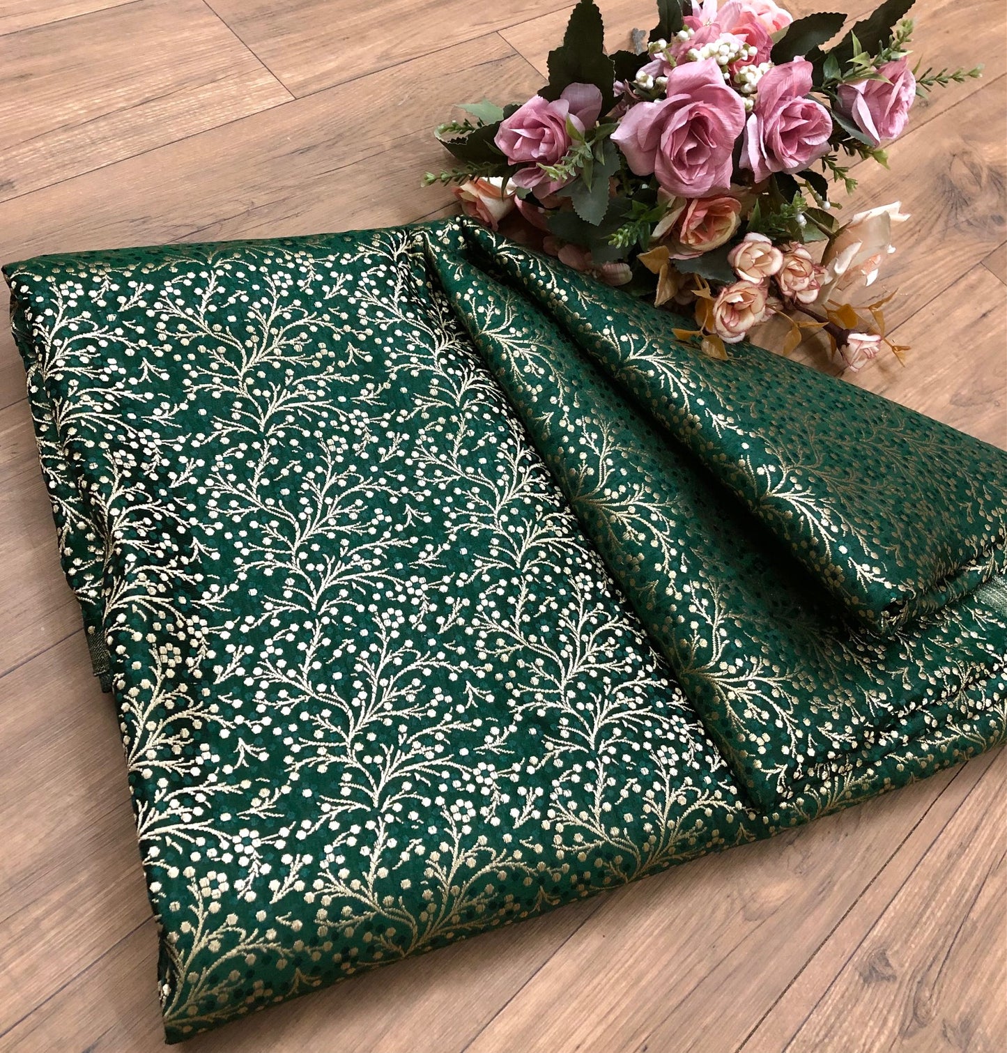 Jacquard Brocade Fabric Home Decor fabric Green Gold Christmas Fabric Wedding Indian Dress Brocade Upholstery fabric by the yard - NFAF444