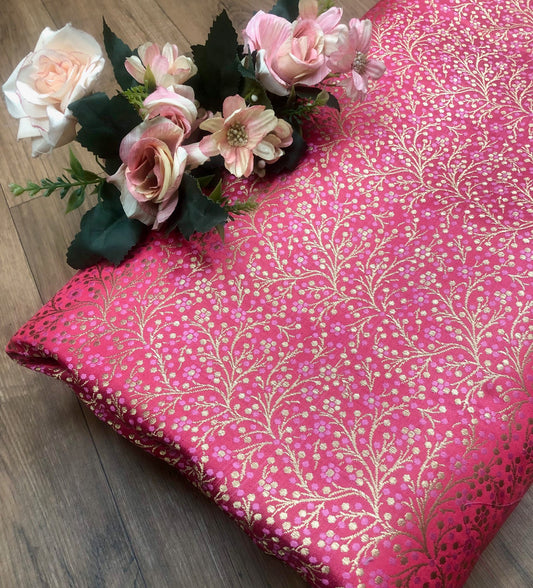 Banarasi Brocade Fabric, Coral Gold damask jacquard brocade fabric, Home décor fabric, Fabric by the Yard/meter - NFAF618