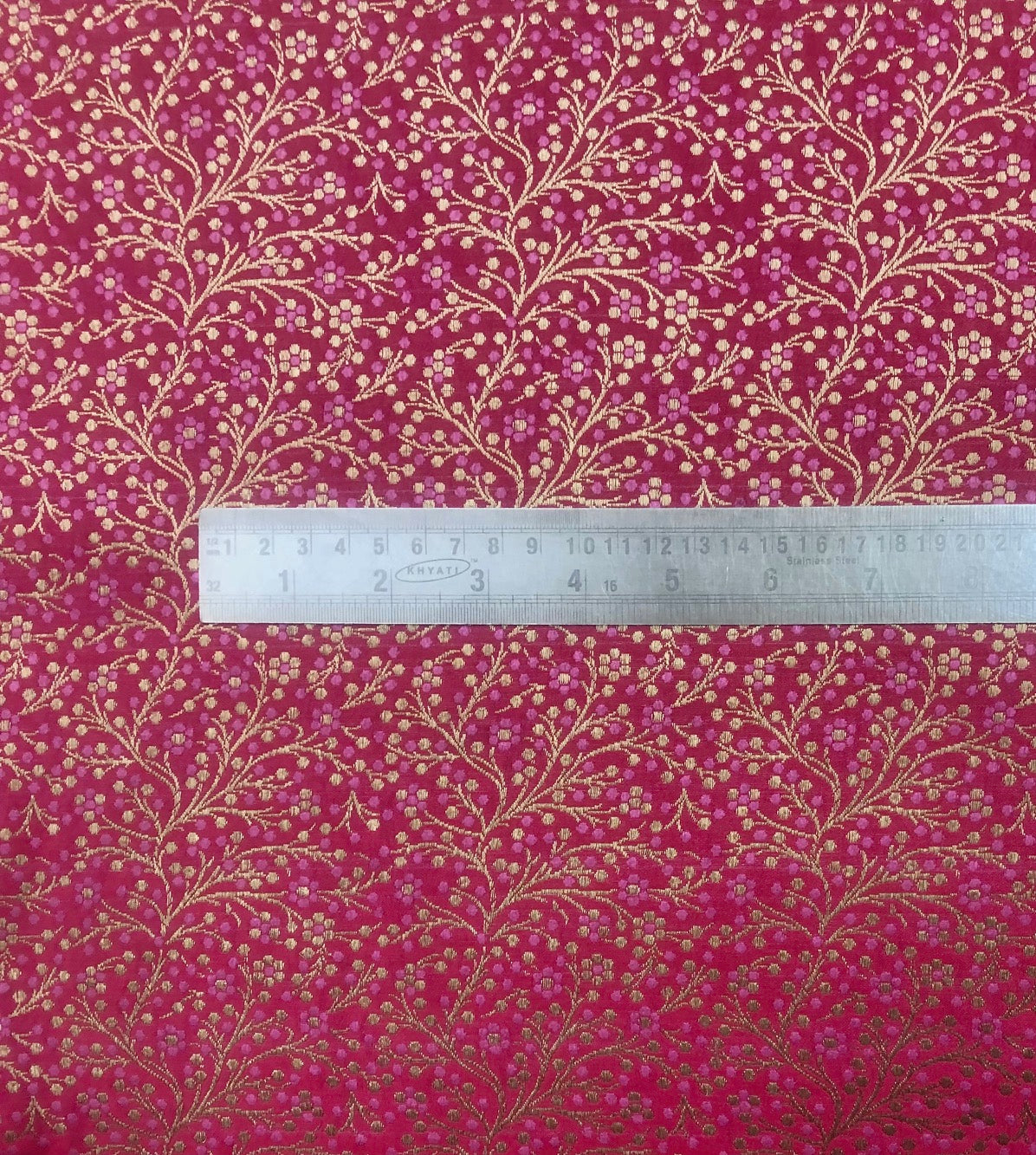 Banarasi Brocade Fabric, Coral Gold damask jacquard brocade fabric, Home décor fabric, Fabric by the Yard/meter - NFAF618