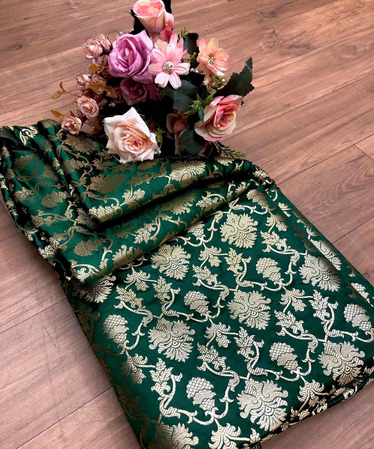 Brocade fabric Jacquard damask fabric Green Gold Upholstery fabric Wedding Bridal Dress fabric Indian Silk dress Brocade Fabric by the yard