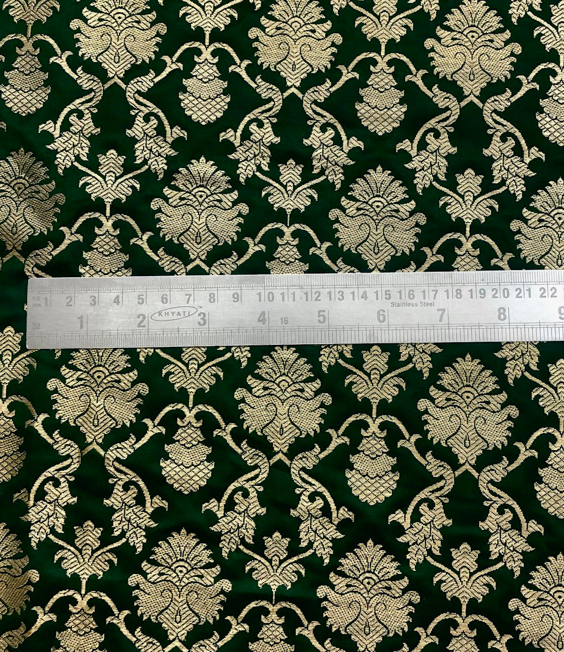 Brocade fabric Jacquard damask fabric Green Gold Upholstery fabric Wedding Bridal Dress fabric Indian Silk dress Brocade Fabric by the yard
