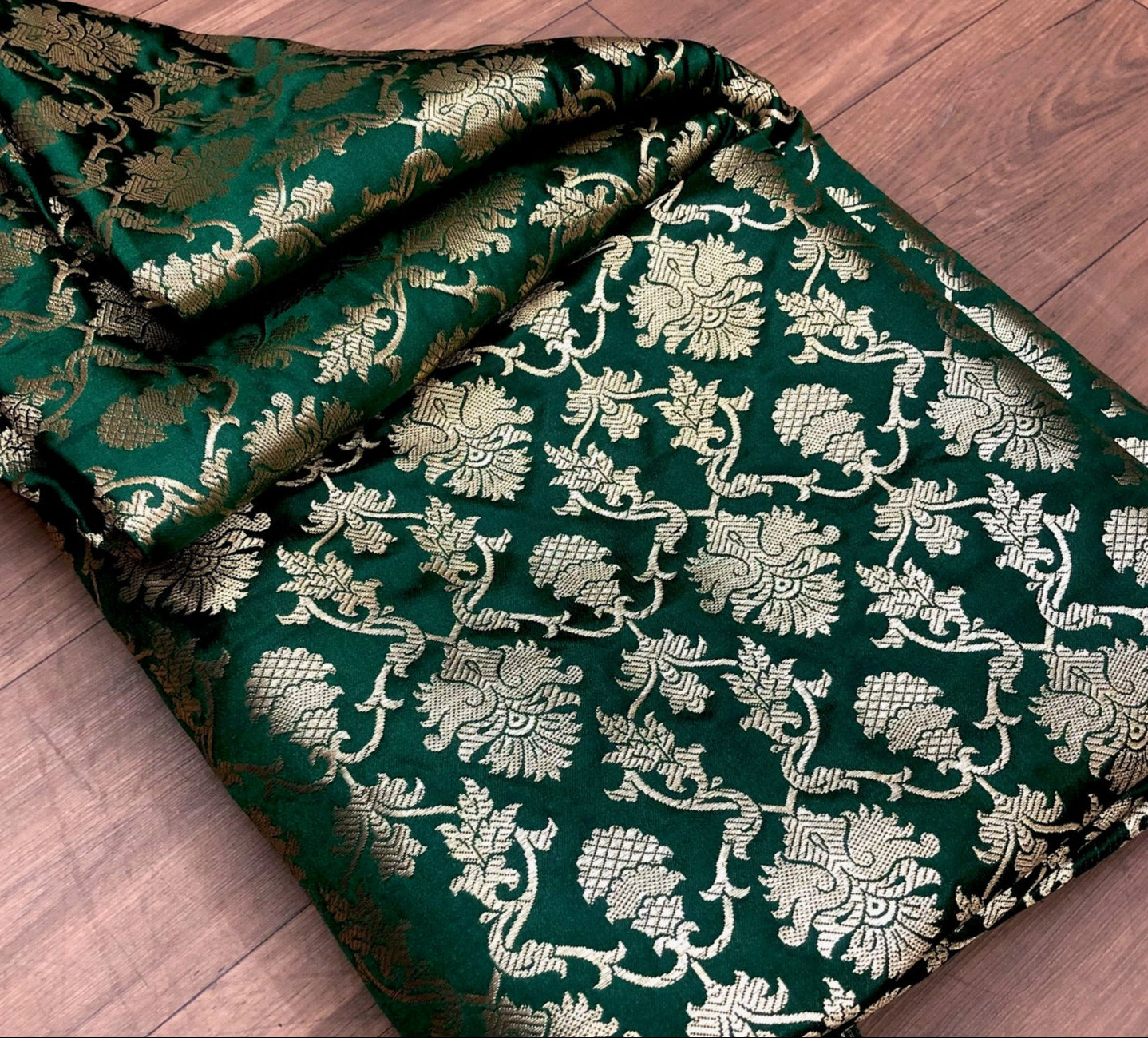 Brocade fabric Jacquard damask fabric Green Gold Upholstery fabric Wedding Bridal Dress fabric Indian Silk dress Brocade Fabric by the yard