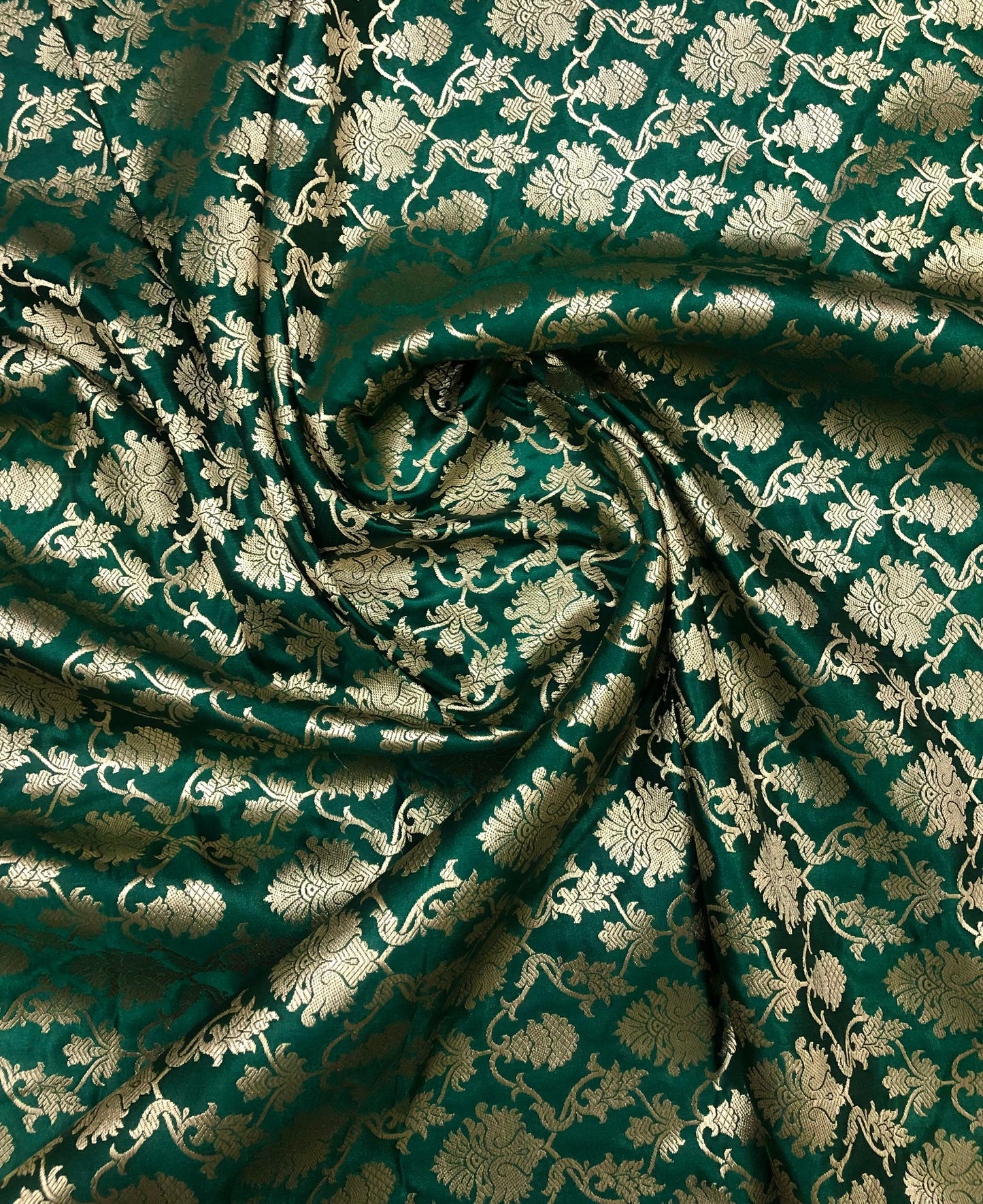 Brocade fabric Jacquard damask fabric Green Gold Upholstery fabric Wedding Bridal Dress fabric Indian Silk dress Brocade Fabric by the yard