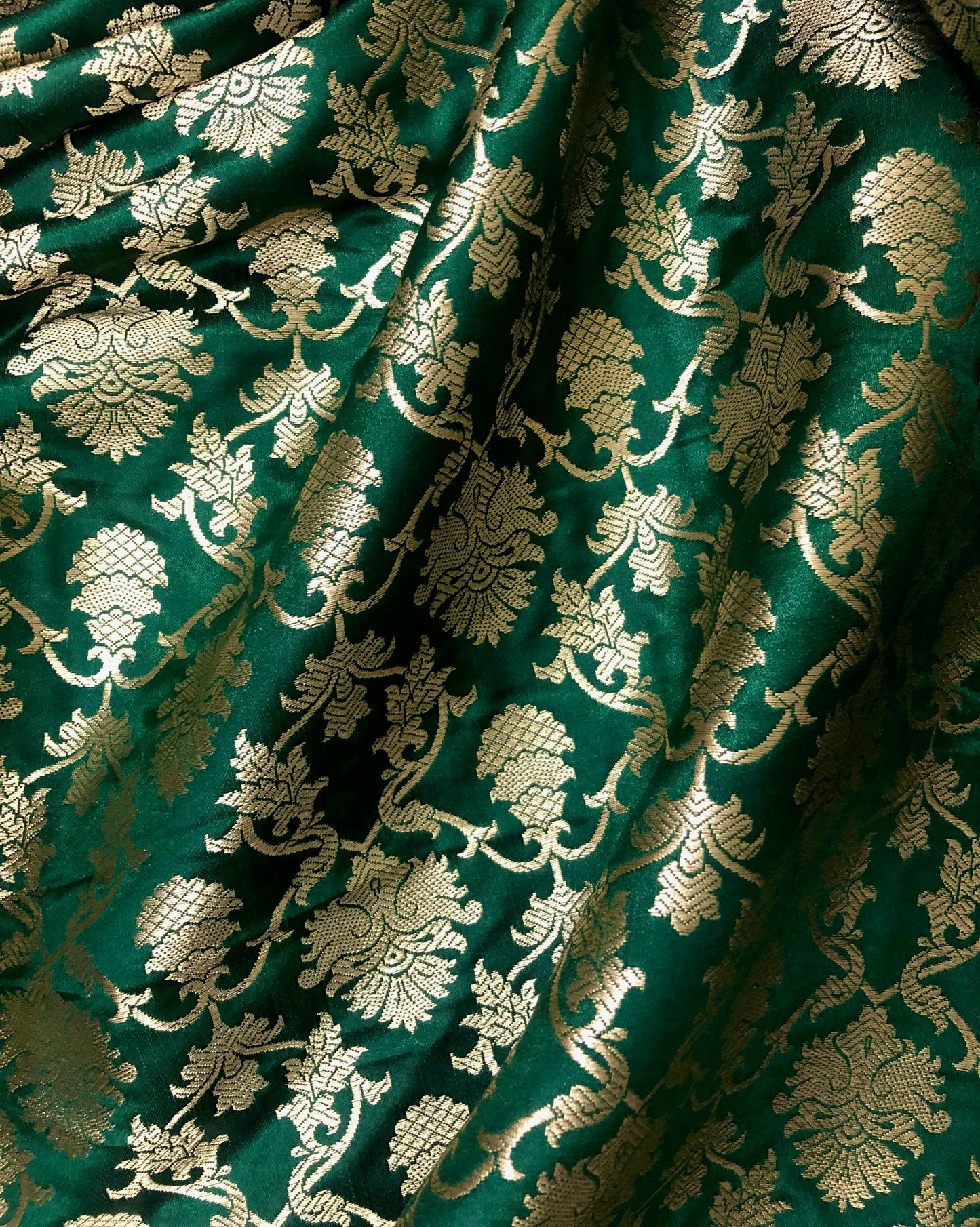 Brocade fabric Jacquard damask fabric Green Gold Upholstery fabric Wedding Bridal Dress fabric Indian Silk dress Brocade Fabric by the yard