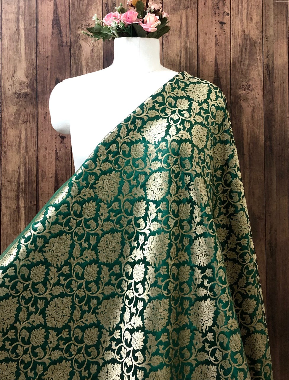 Banarasi brocade fabric, Green gold rayon silk brocade fabric, Wedding inspiration, Home décor fabric, Metallic brocade, Historical fabric - NFAF794