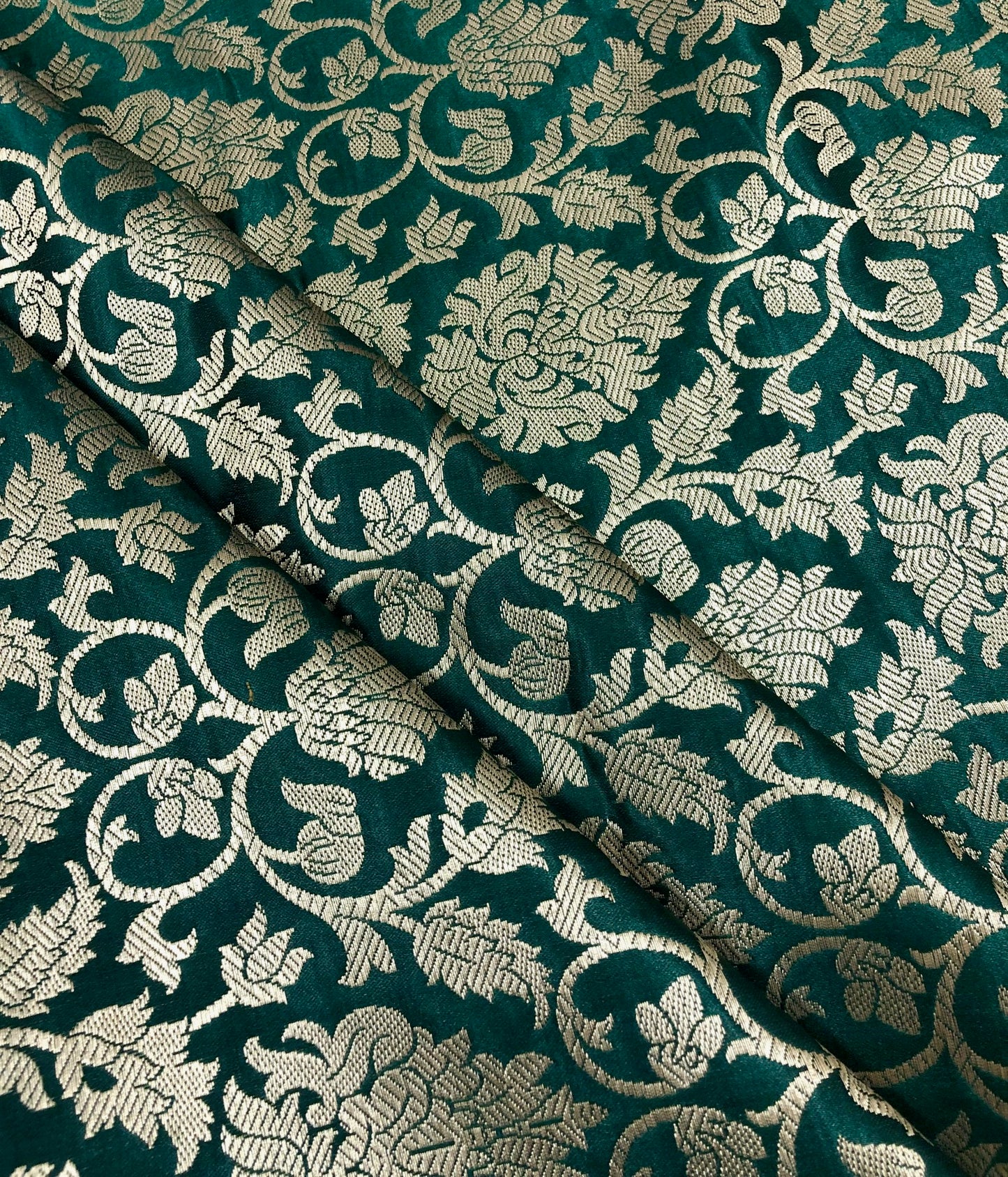 Banarasi brocade fabric, Green gold rayon silk brocade fabric, Wedding inspiration, Home décor fabric, Metallic brocade, Historical fabric - NFAF794