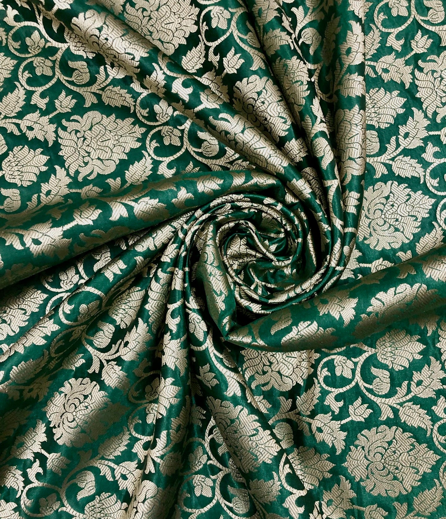 Banarasi brocade fabric, Green gold rayon silk brocade fabric, Wedding inspiration, Home décor fabric, Metallic brocade, Historical fabric - NFAF794