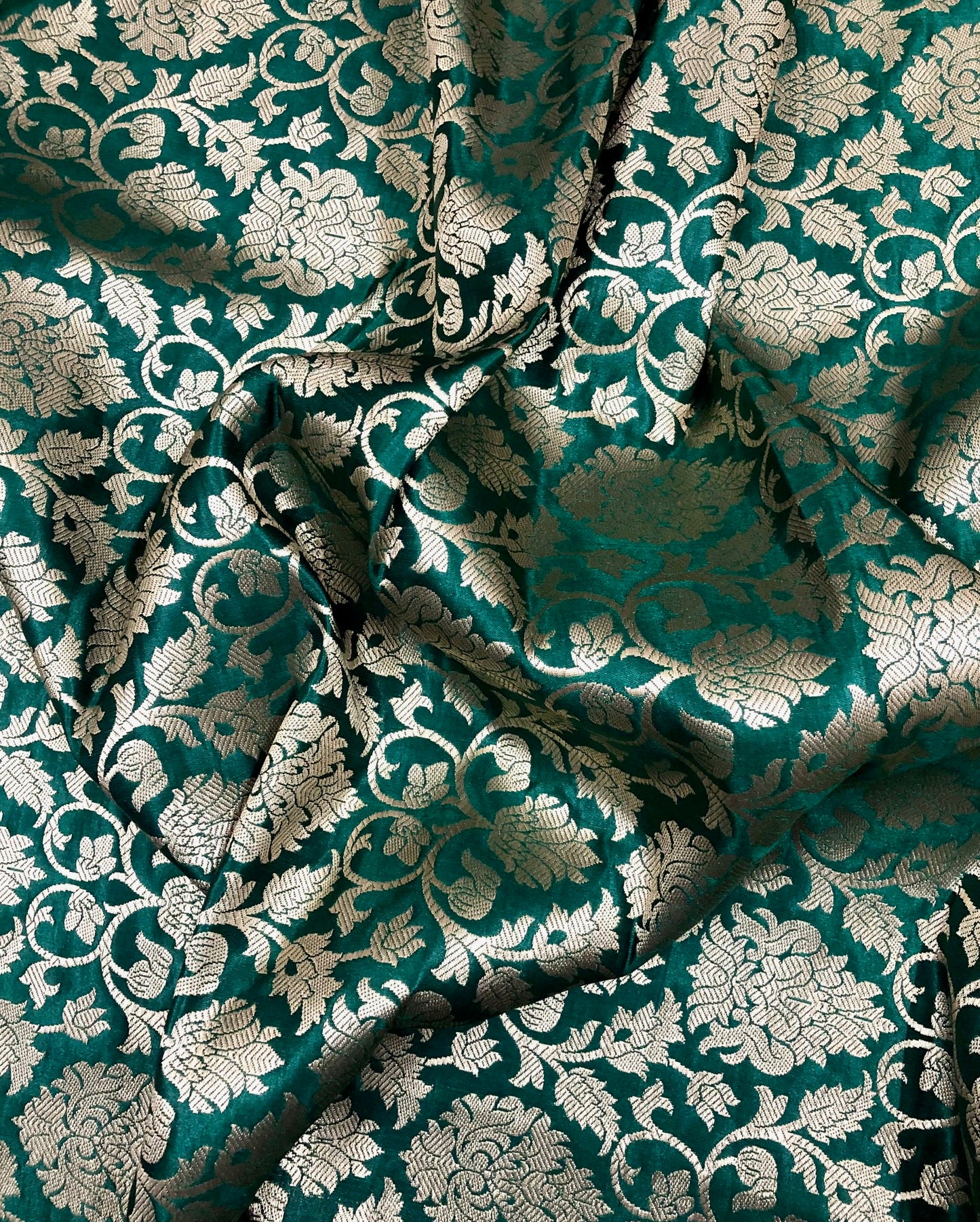 Banarasi brocade fabric, Green gold rayon silk brocade fabric, Wedding inspiration, Home décor fabric, Metallic brocade, Historical fabric - NFAF794