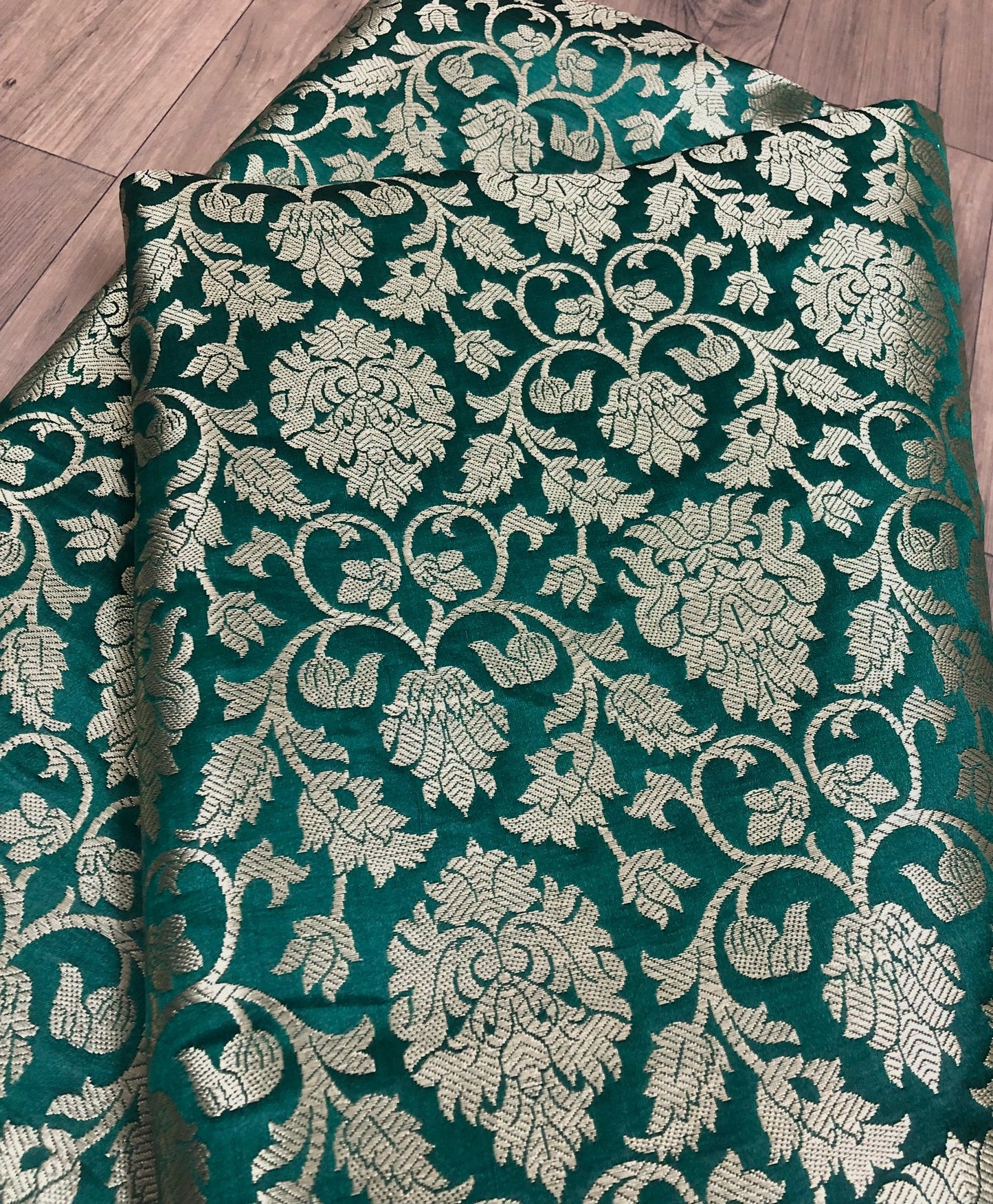 Banarasi brocade fabric, Green gold rayon silk brocade fabric, Wedding inspiration, Home décor fabric, Metallic brocade, Historical fabric - NFAF794