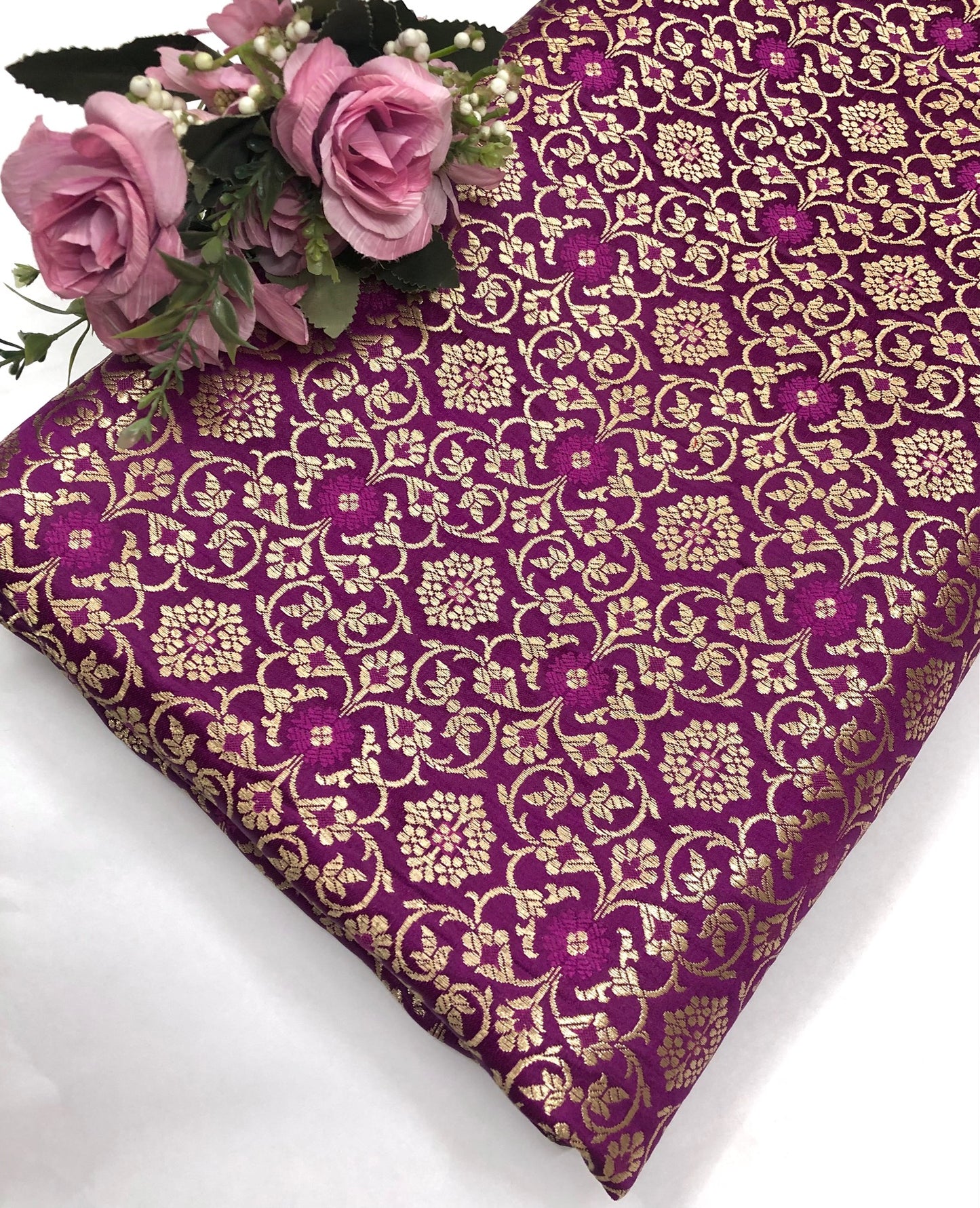 Banarasi Brocade Fabric, Magenta Pink gold rayon silk brocade fabric, Wedding fabric, Gold fabric, Party fabric, Designer fabric, Lace brocade - NFAF888