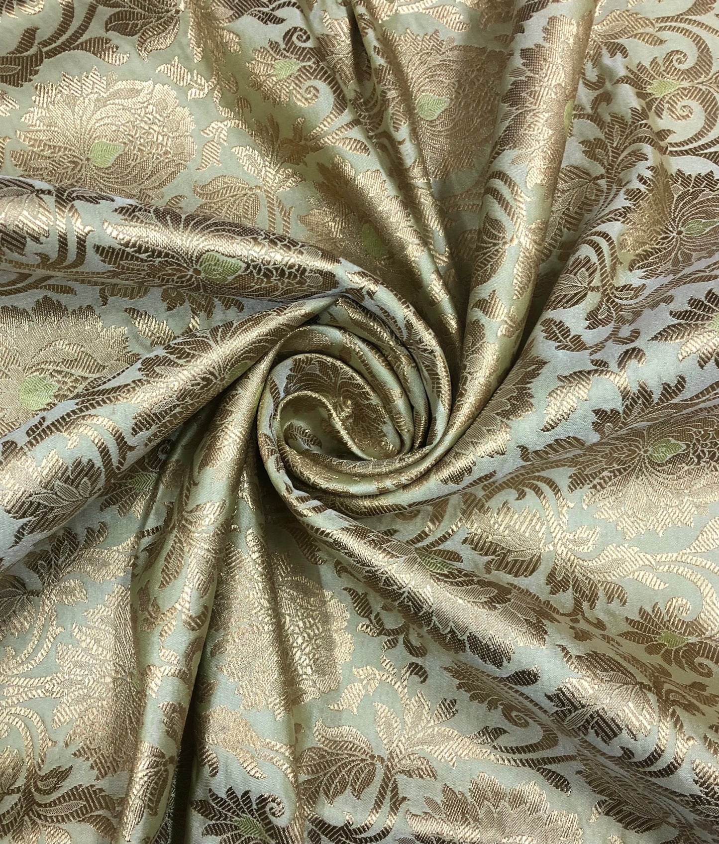 Banarasi brocade fabric, Green gold Jacquard fabric, Wedding fabric, Rayon silk brocade, Gold fabric, Fabric by the yard - NFAF905