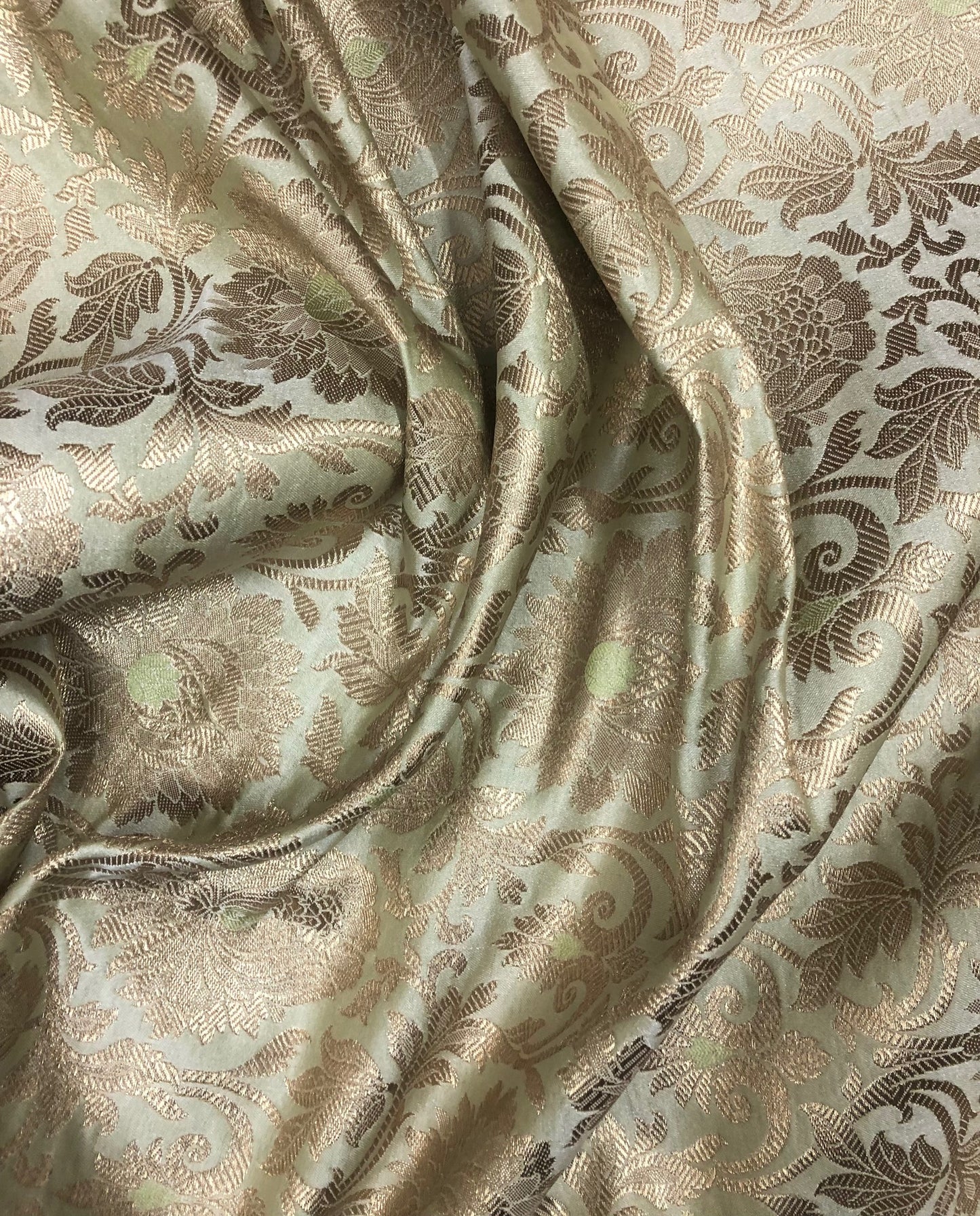 Banarasi brocade fabric, Green gold Jacquard fabric, Wedding fabric, Rayon silk brocade, Gold fabric, Fabric by the yard - NFAF905