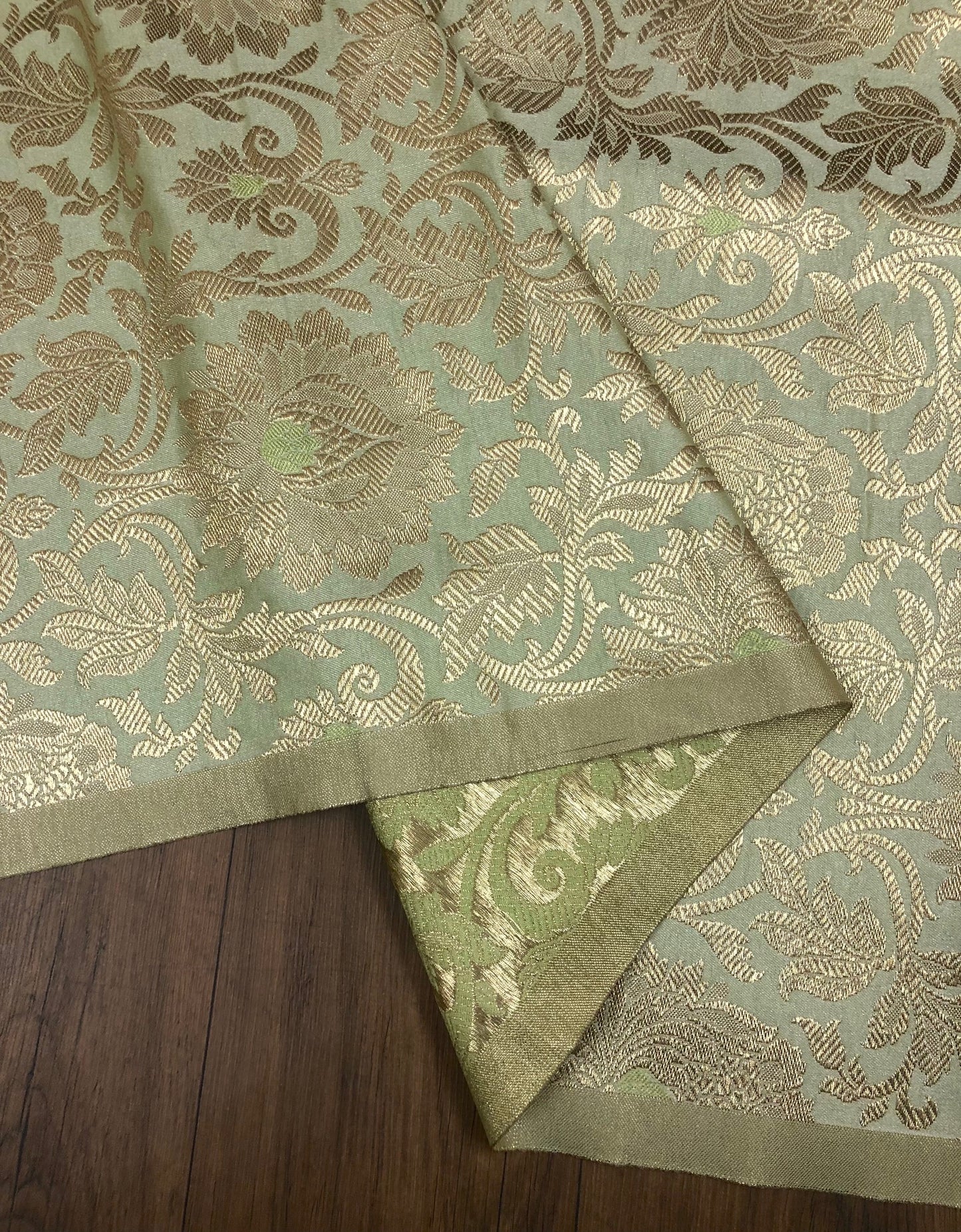 Banarasi brocade fabric, Green gold Jacquard fabric, Wedding fabric, Rayon silk brocade, Gold fabric, Fabric by the yard - NFAF905