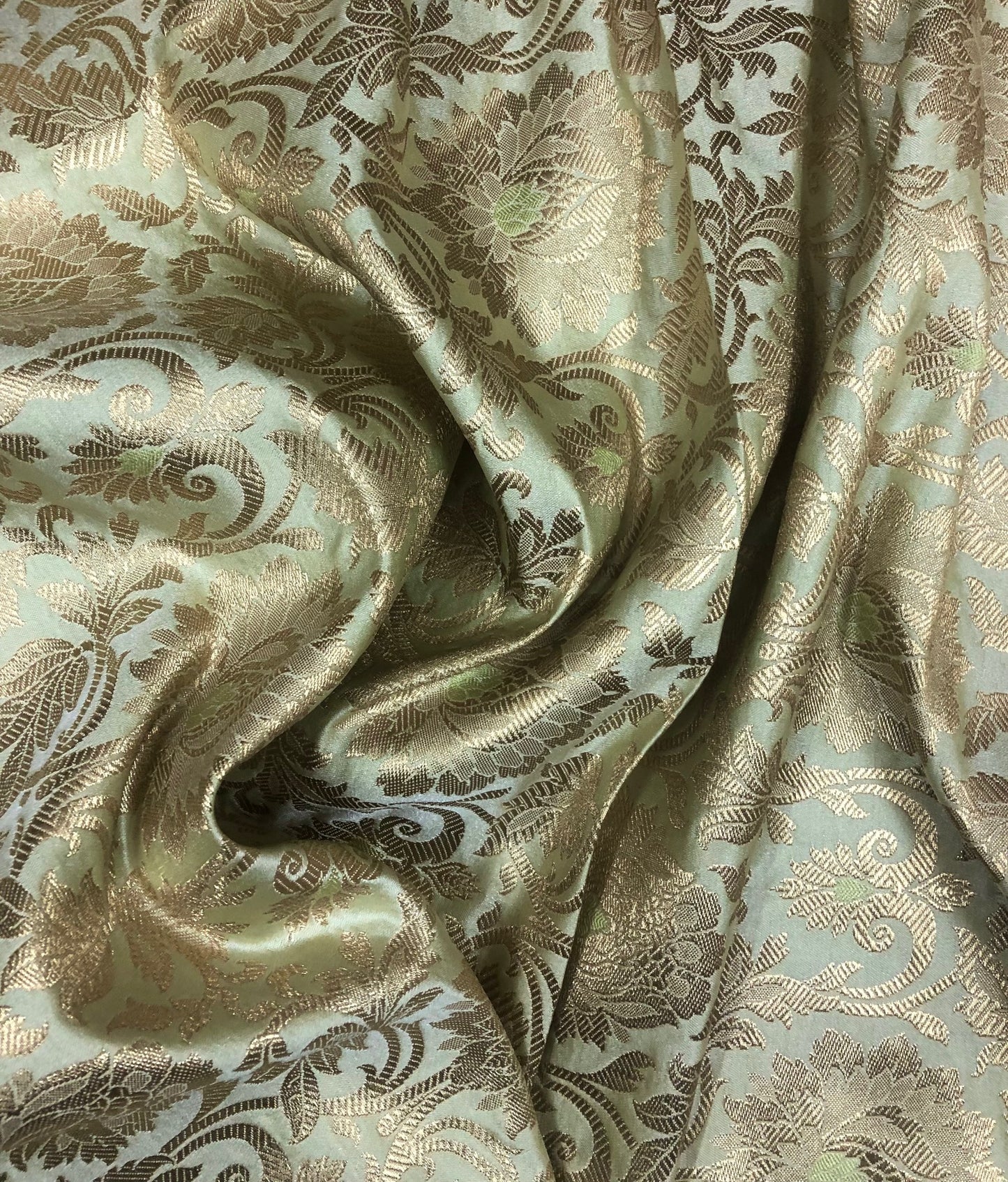 Banarasi brocade fabric, Green gold Jacquard fabric, Wedding fabric, Rayon silk brocade, Gold fabric, Fabric by the yard - NFAF905