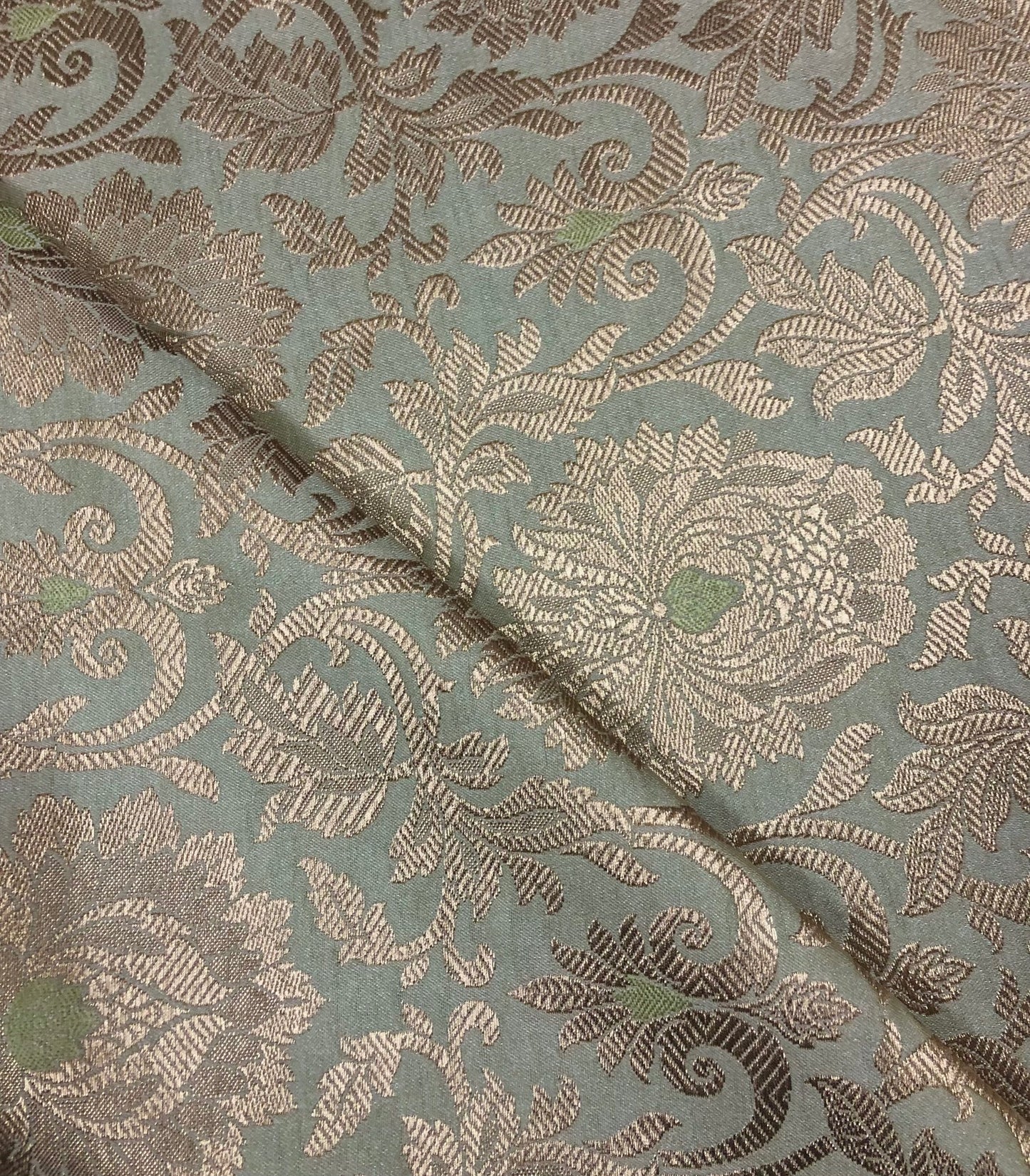 Banarasi brocade fabric, Green gold Jacquard fabric, Wedding fabric, Rayon silk brocade, Gold fabric, Fabric by the yard - NFAF905