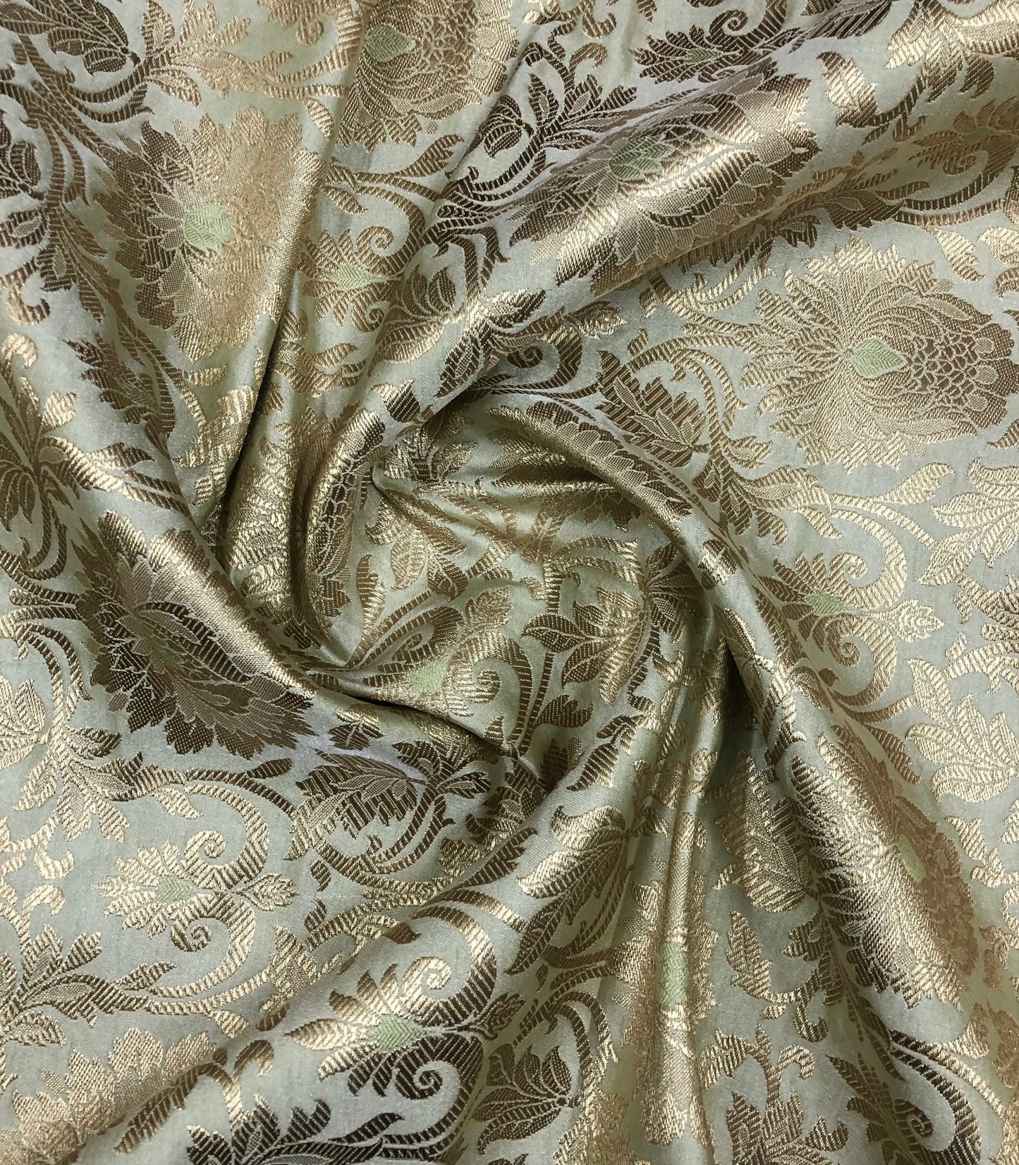 Banarasi brocade fabric, Green gold Jacquard fabric, Wedding fabric, Rayon silk brocade, Gold fabric, Fabric by the yard - NFAF905