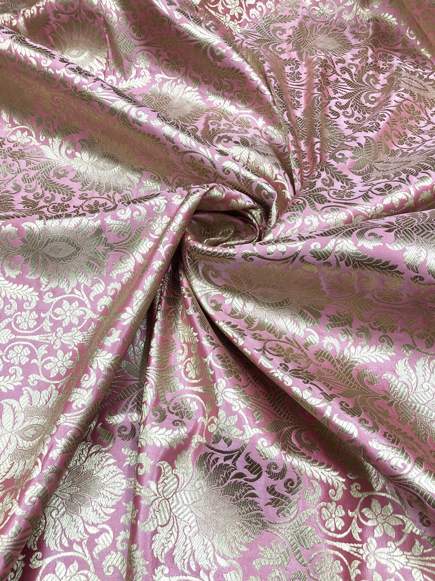 Brocade fabric Pink Gold Jacquard Damask Rayon Silk brocade Fabric Wedding Bridal High Grade Designer fabric by the yard Material