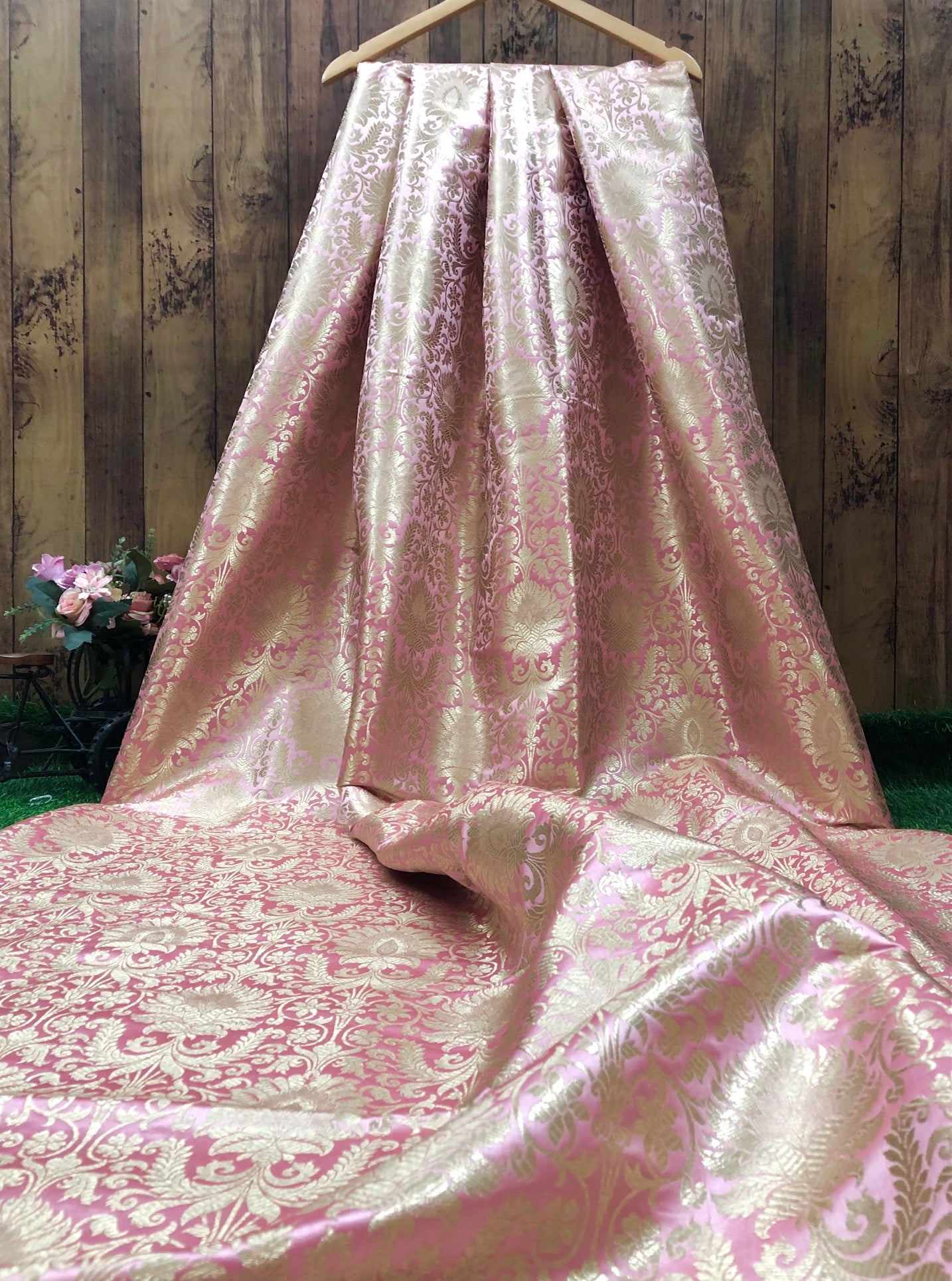 Brocade fabric Pink Gold Jacquard Damask Rayon Silk brocade Fabric Wedding Bridal High Grade Designer fabric by the yard Material