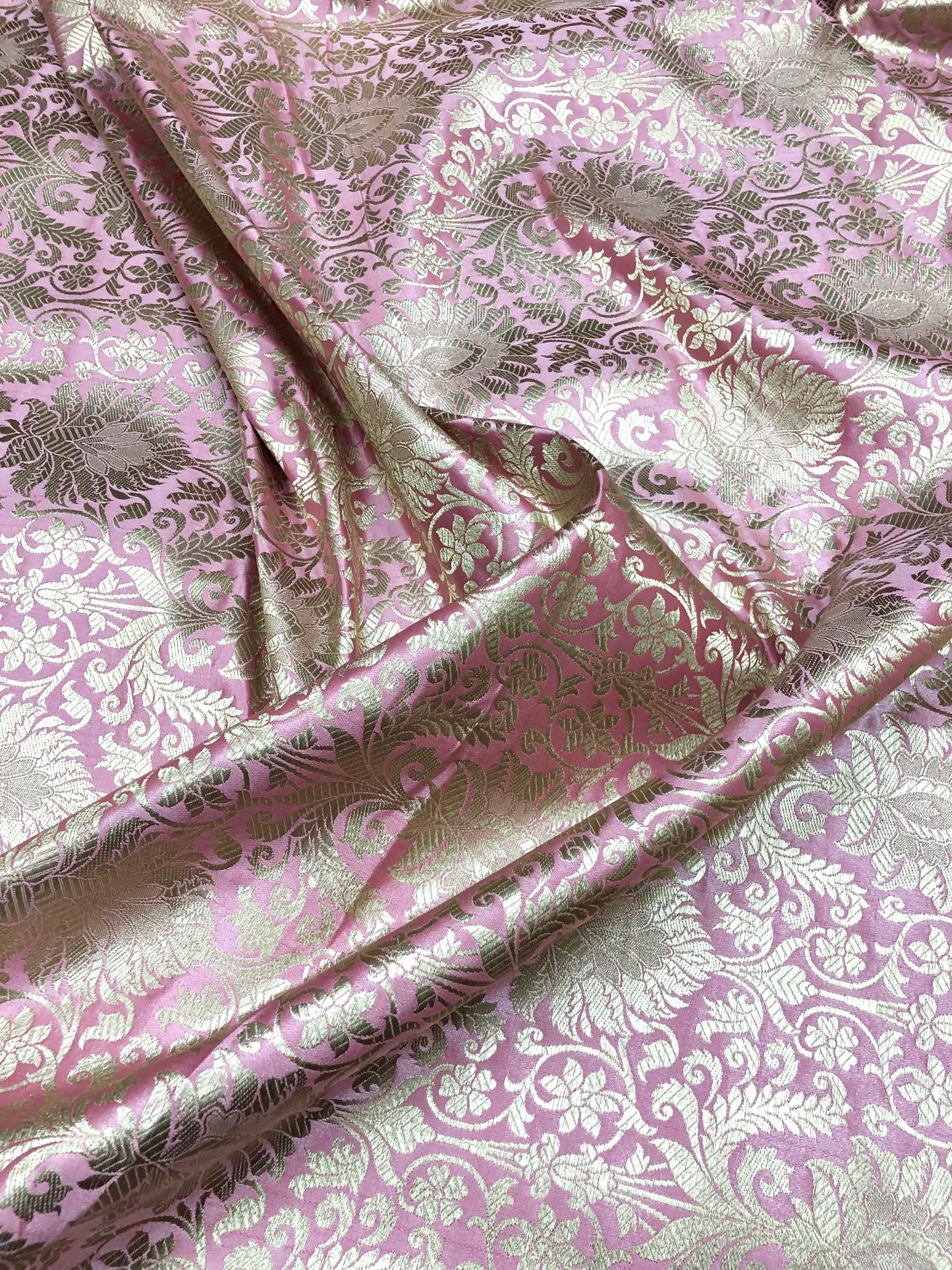 Brocade fabric Pink Gold Jacquard Damask Rayon Silk brocade Fabric Wedding Bridal High Grade Designer fabric by the yard Material