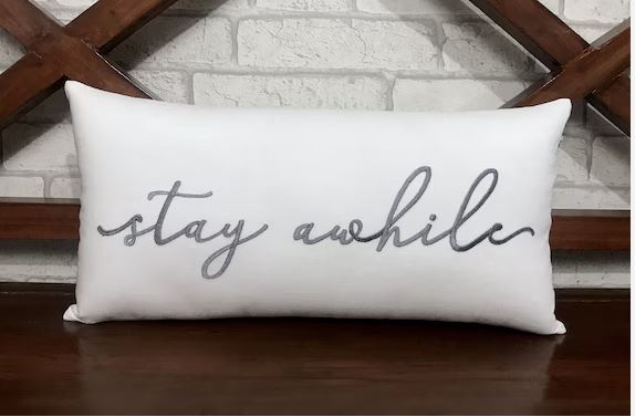 Stay Awhile Pillow | Stay Awhile Sign | Living Room Décor | Guest Room Décor | Entryway Décor | Home Decoration Pillow | family gift.