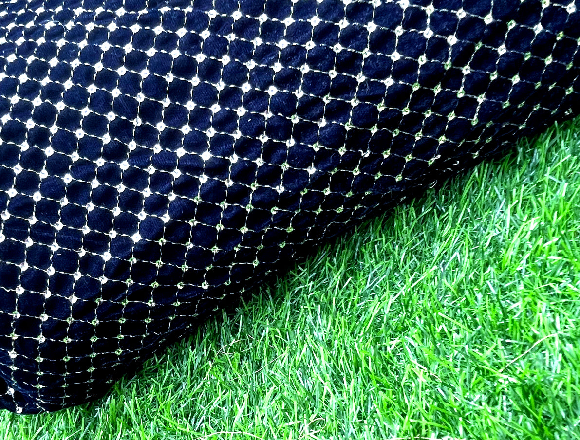Embroidered velvet fabric Navy blue stretchable fabric Gold Embroidery Brocade Luxury fabric Bridal dress party wear fabric by the yard