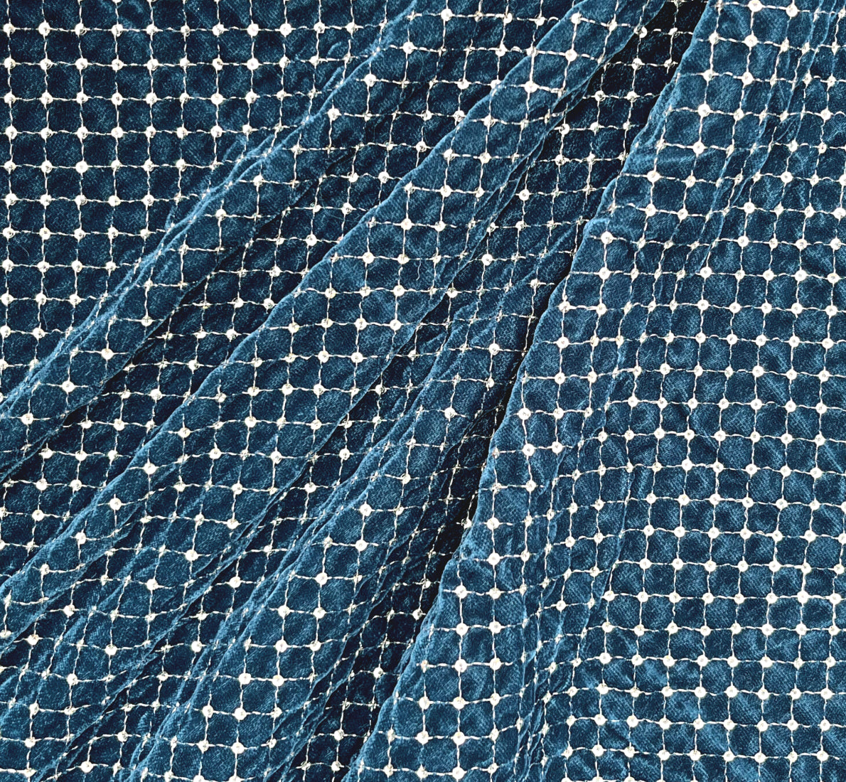 Greenish Blue embroidered velvet fabric, Embroidered Stretch fabric, Haute couture, Embroidery design, Luxury fabric, Bridesmaid dress - VLTF908