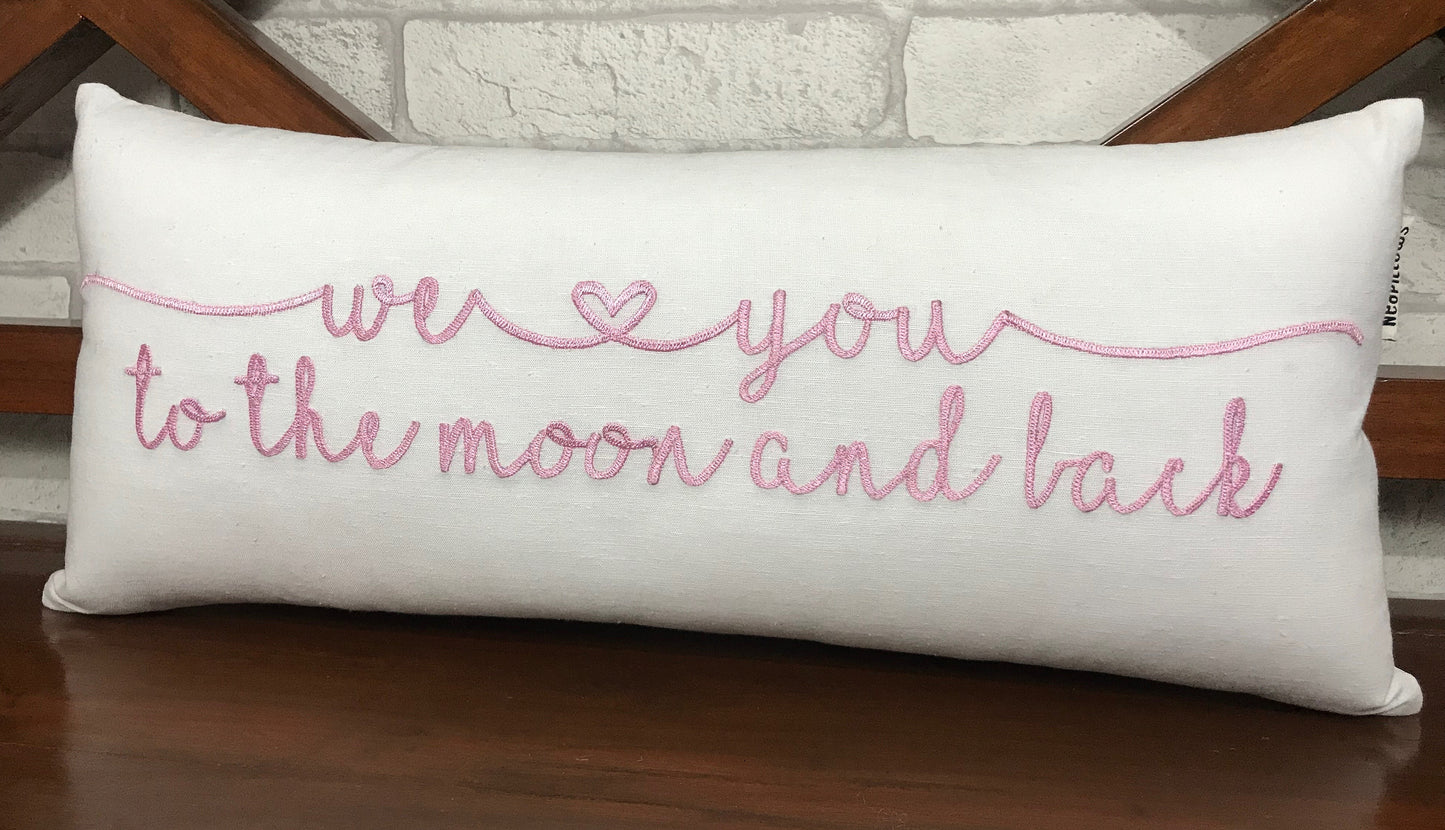 We Love You To Moon And Back, Kids, Dorm Pillow, Couple Wedding Baby Birthday Newborn, Baby Shower Love Gift All Sizes And Colors.