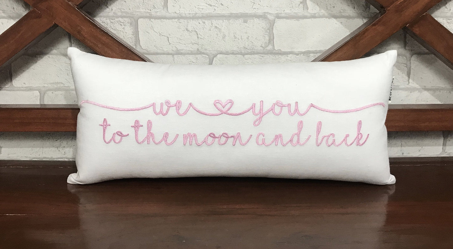 We Love You To Moon And Back, Kids, Dorm Pillow, Couple Wedding Baby Birthday Newborn, Baby Shower Love Gift All Sizes And Colors.