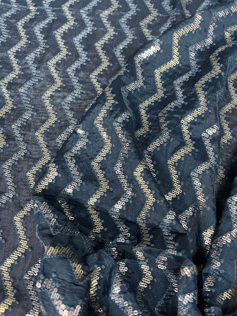 Embroidered chiffon fabric, Sequins fabric, Wedding dress, Wedding inspiration, Floral design, Royal fabric, Indian fabric - NFAF408