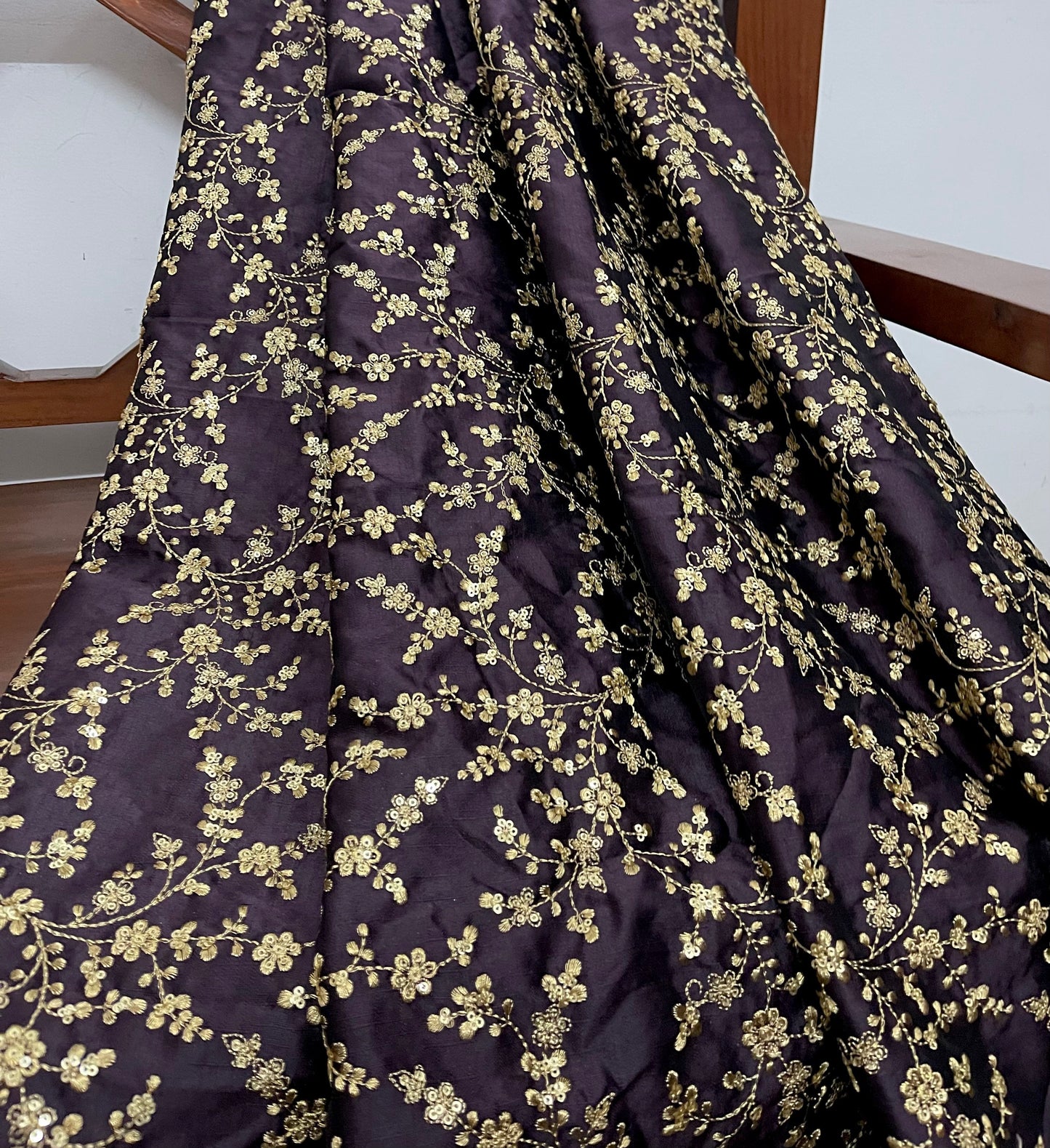 Embroidered fabric, Purple & gold embroidery art fabric, Vintage fabric, Fabric store, Bridesmaid dress, Indian fabric - NFAF27