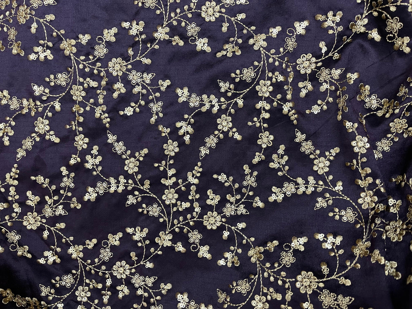 Embroidered fabric, Purple & gold embroidery art fabric, Vintage fabric, Fabric store, Bridesmaid dress, Indian fabric - NFAF27