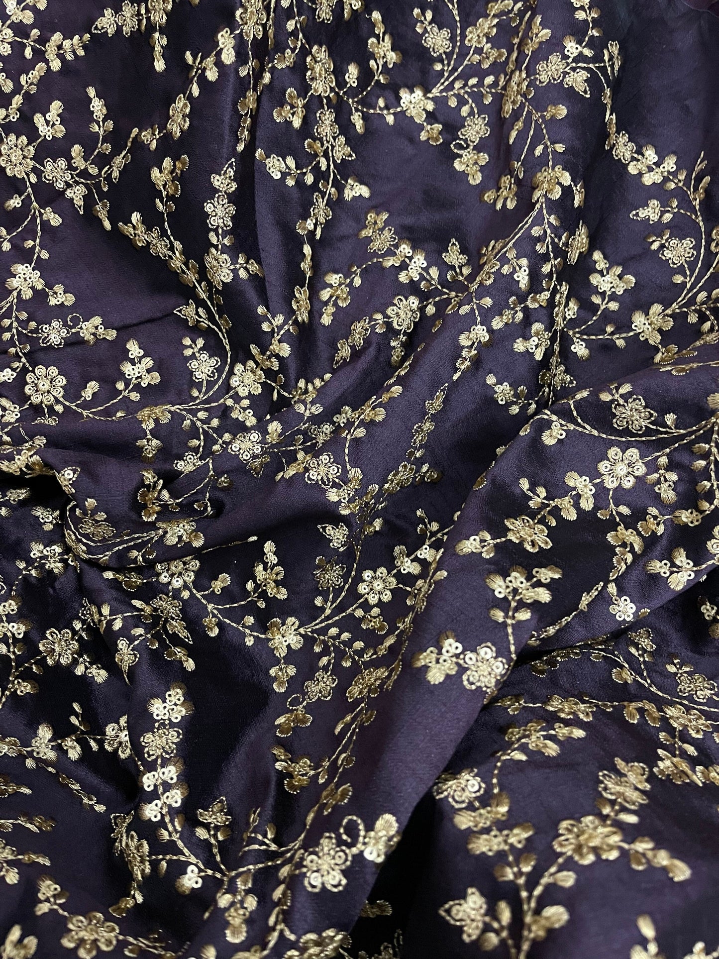 Embroidered fabric, Purple & gold embroidery art fabric, Vintage fabric, Fabric store, Bridesmaid dress, Indian fabric - NFAF27