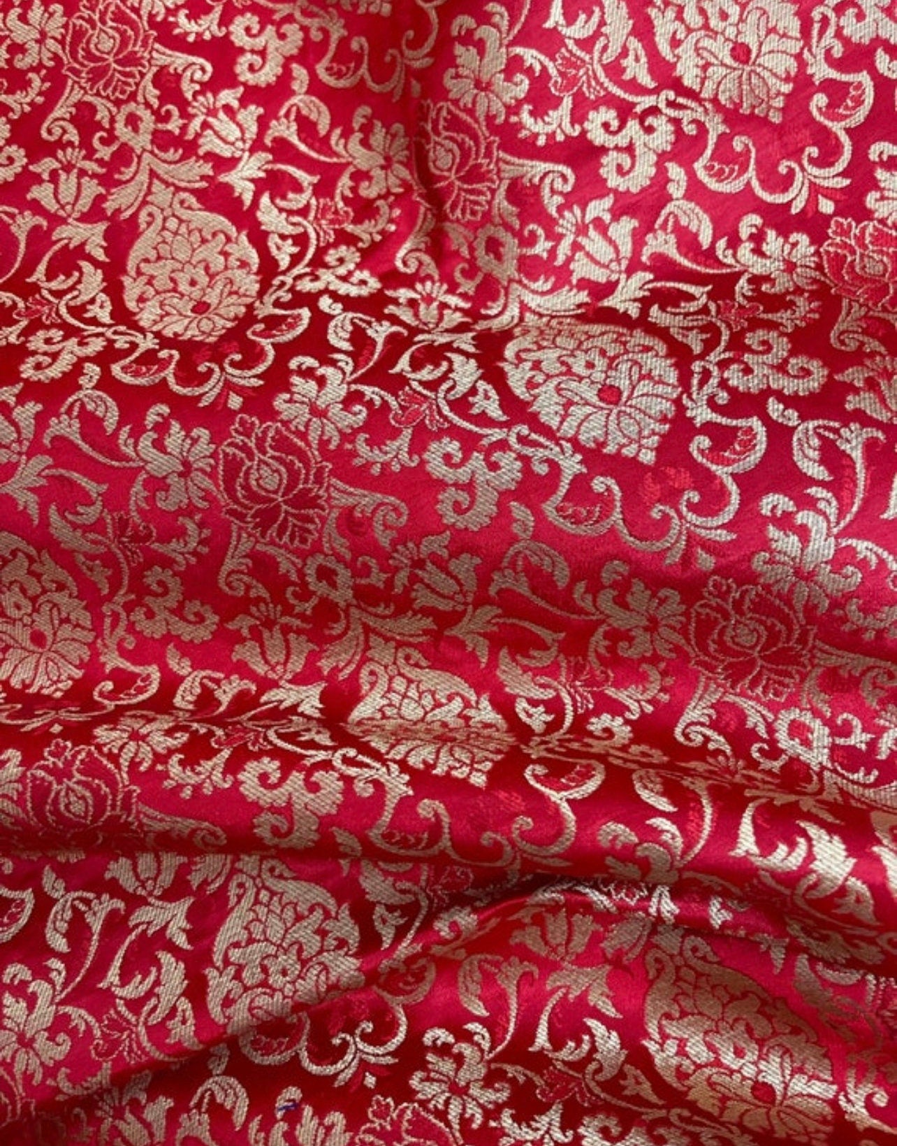 Red Gold Brocade fabric by the yard Jacquard damask fabric Wedding Bridal Dress Fabric Upholstery Silk Brocade Fabric by the yard- NFAF359