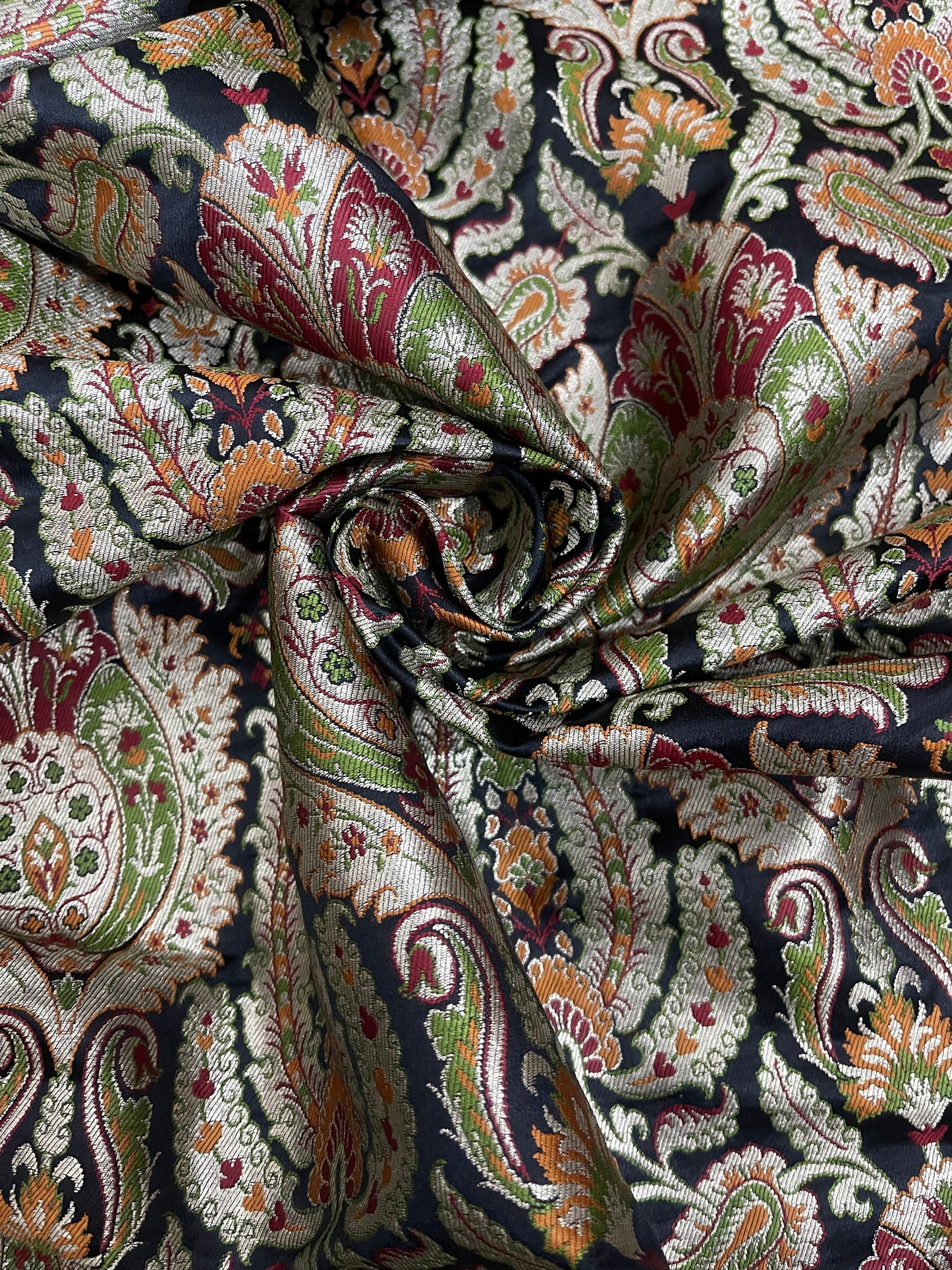 Banarasi brocade fabric, Black gold jacquard fabric, Hautecouture, Rayon silk brocade, Medieval fabric, Vintage textile, Fashion fabric - NFAF678