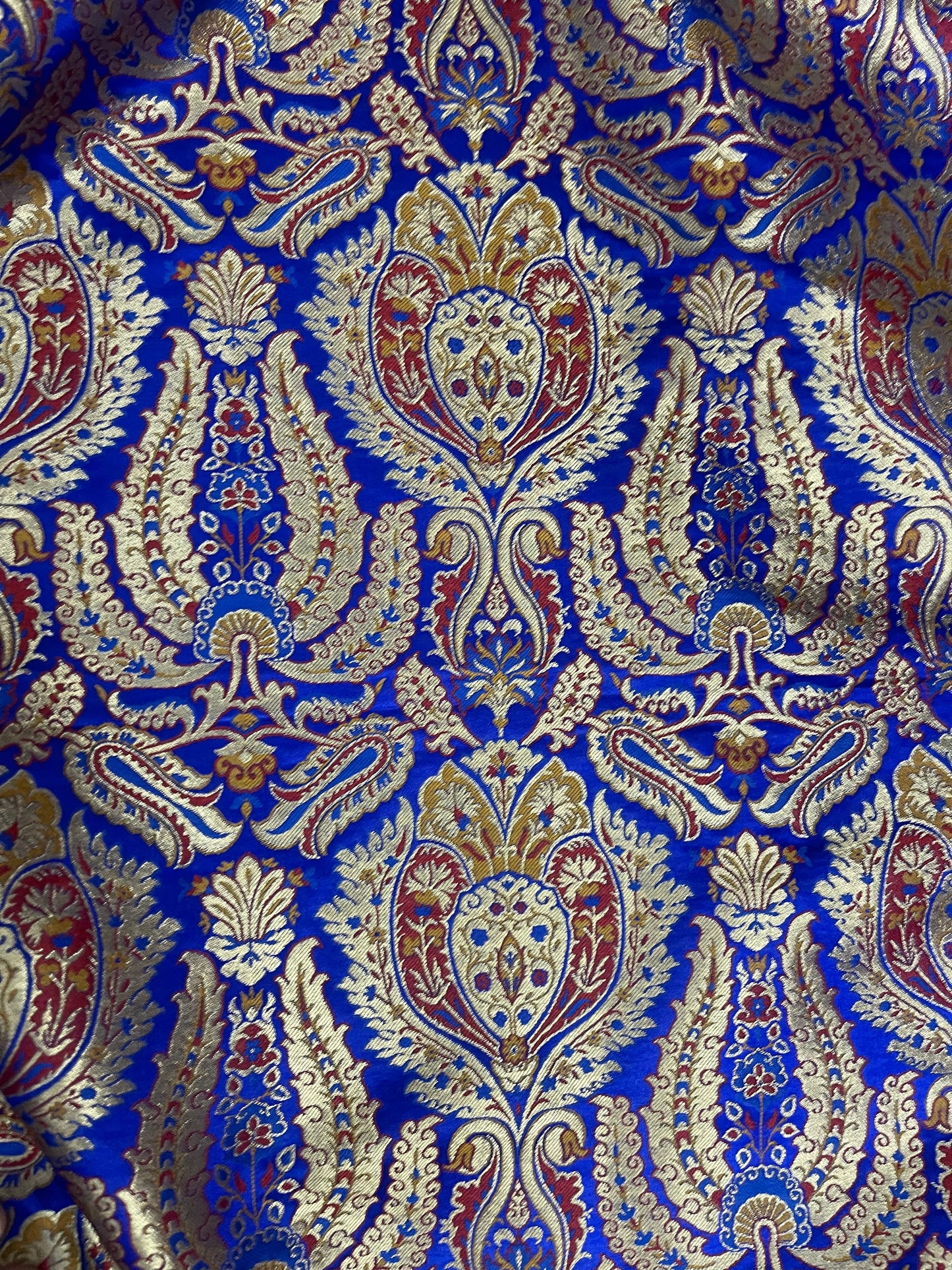 Indian Brocade fabric by the yard/meter Jacquard damask fabric Blue Gold floral brocade Wedding bridal fabric Silk brocade dress -NFAF352