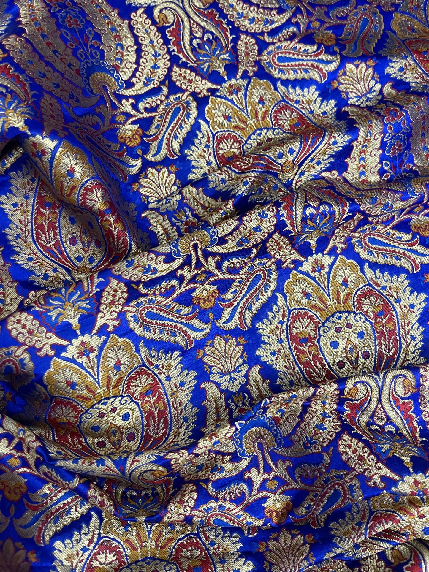 Indian Brocade fabric by the yard/meter Jacquard damask fabric Blue Gold floral brocade Wedding bridal fabric Silk brocade dress -NFAF352