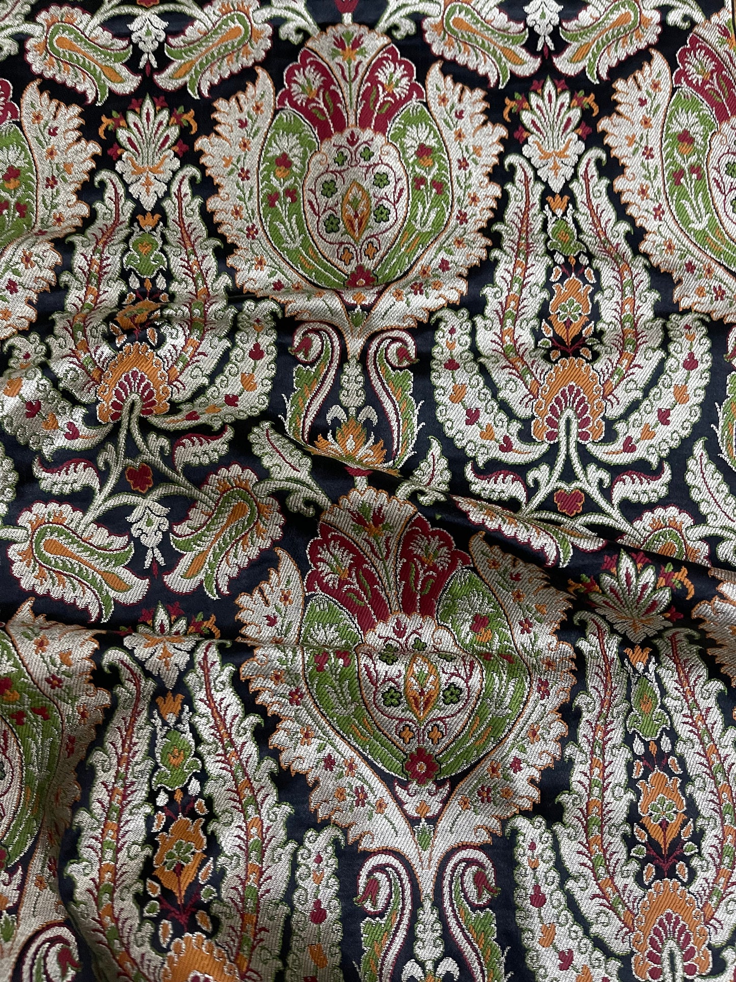 Banarasi brocade fabric, Black gold jacquard fabric, Hautecouture, Rayon silk brocade, Medieval fabric, Vintage textile, Fashion fabric - NFAF678